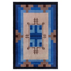 Tappeto vintage francese Art Déco di Doris Leslie Blau, con motivi geometrici color beige caldo, annodato a mano