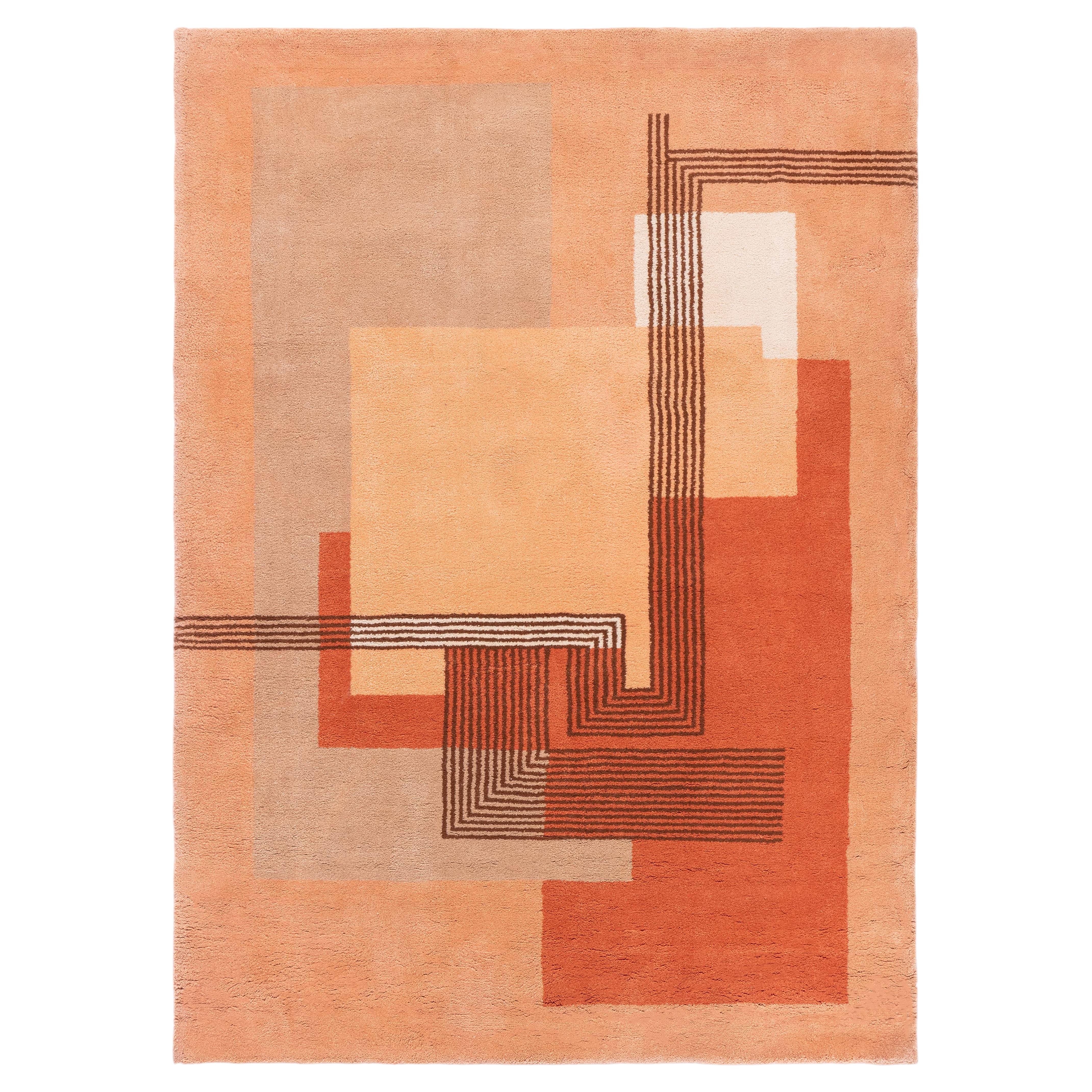 Doris Leslie Blau – Vintage-Teppich im französischen Art-déco-Stil mit geometrischem Muster in warmem Beige, handgeknüpft