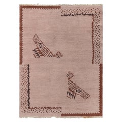 Alfombra vintage francesa de Doris Leslie Blau, estilo Art Déco, con motivos geométricos y tono marrón claro, tejida a mano