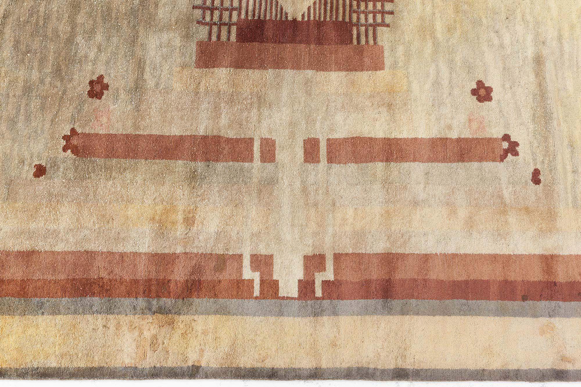 20th Century Doris Leslie Blau Vintage French Art Deco Handwoven Wool Rug For Sale