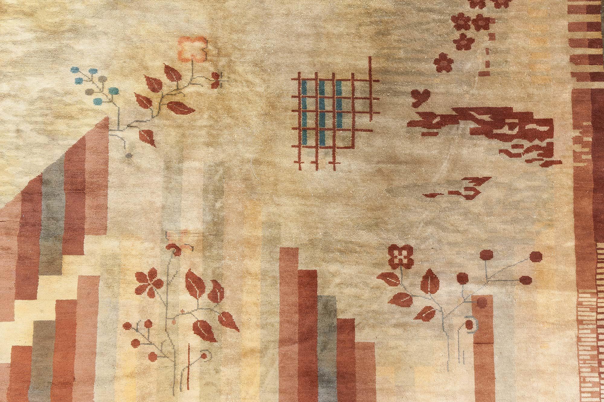 Doris Leslie Blau Vintage French Art Deco Handwoven Wool Rug For Sale 1
