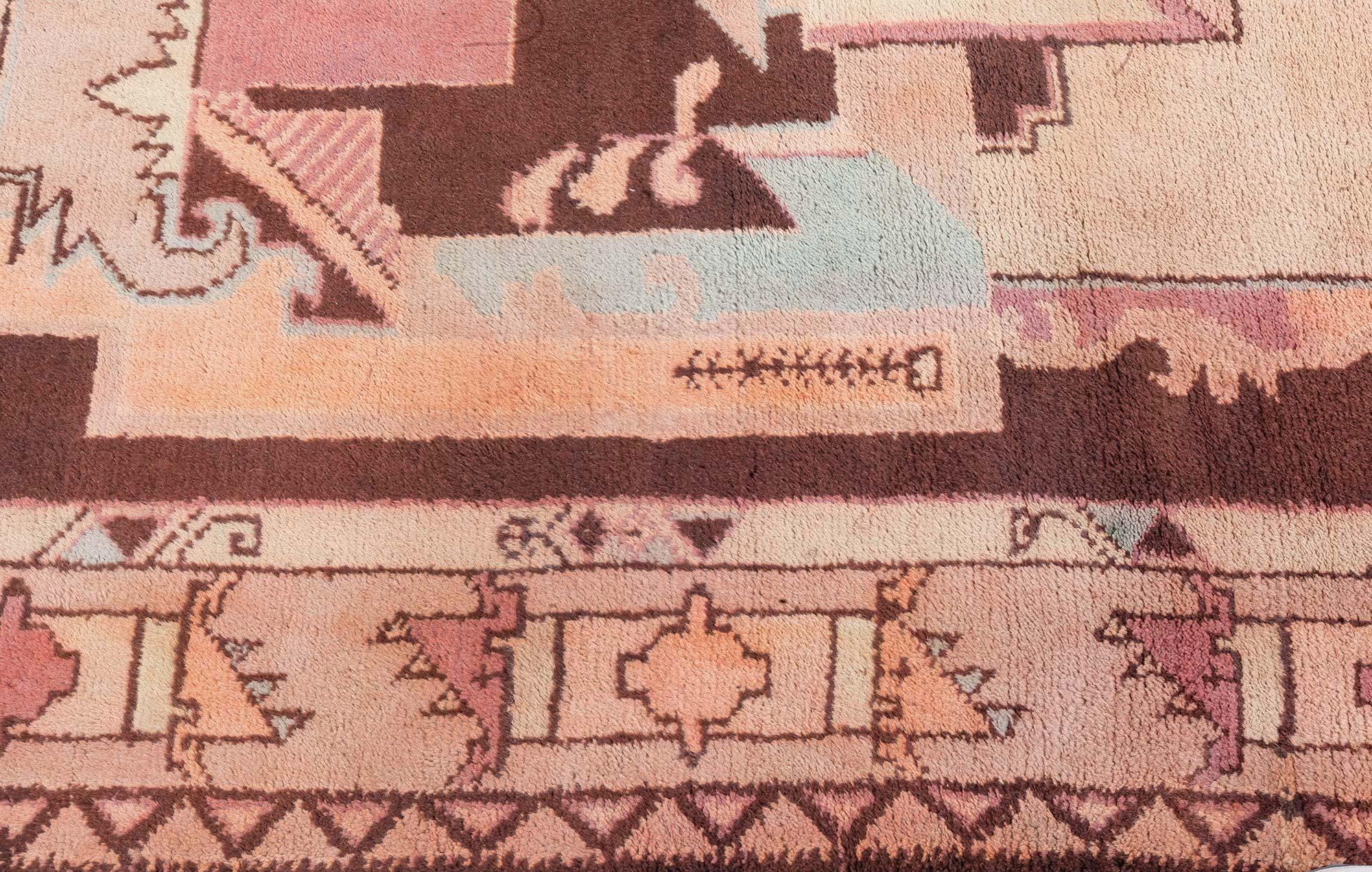 Doris Leslie Blauer französischer Art déco-Teppich im Vintage-Stil (Handgeknüpft) im Angebot