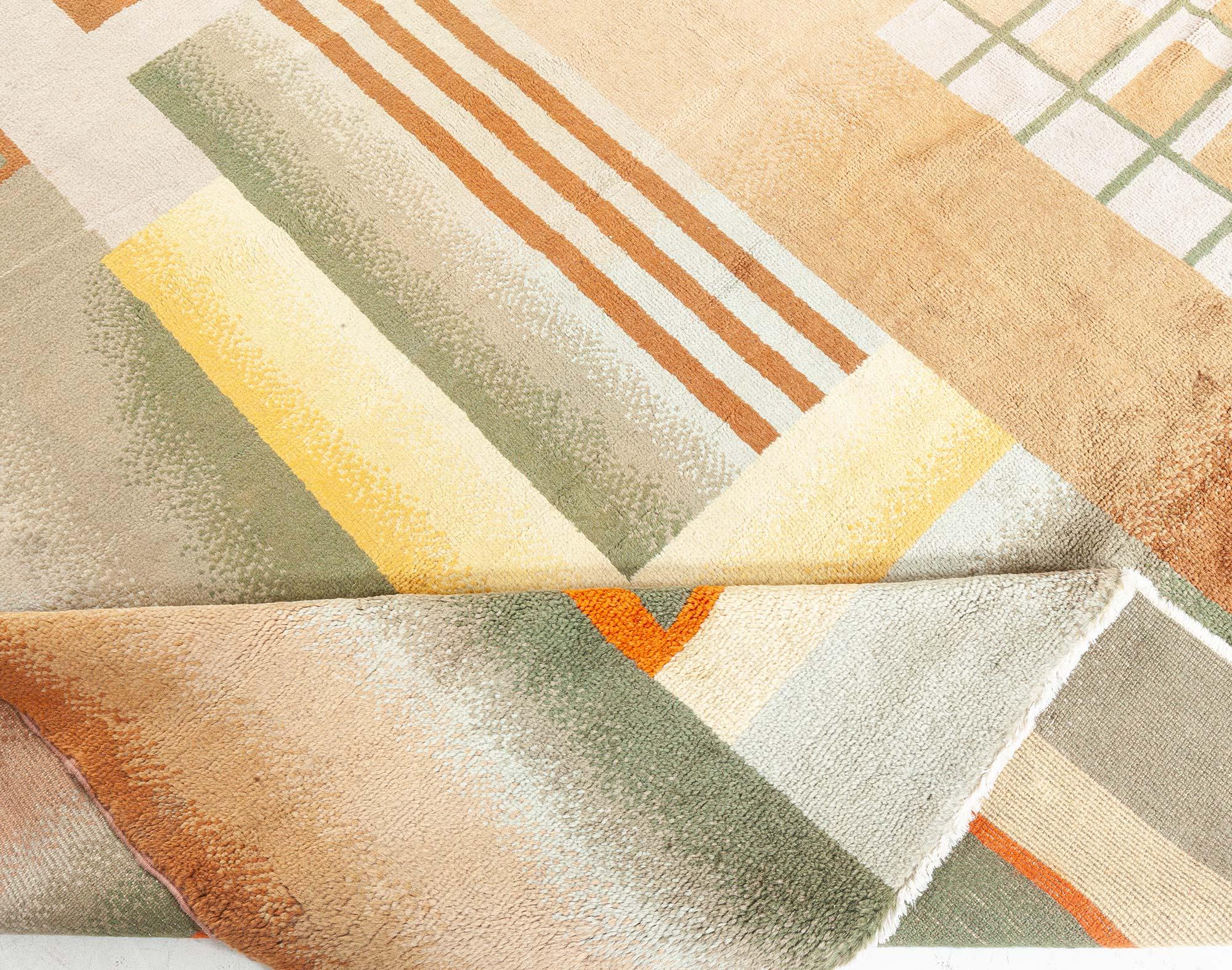 Doris Leslie Blauer französischer Art déco-Teppich im Vintage-Stil (Wolle) im Angebot