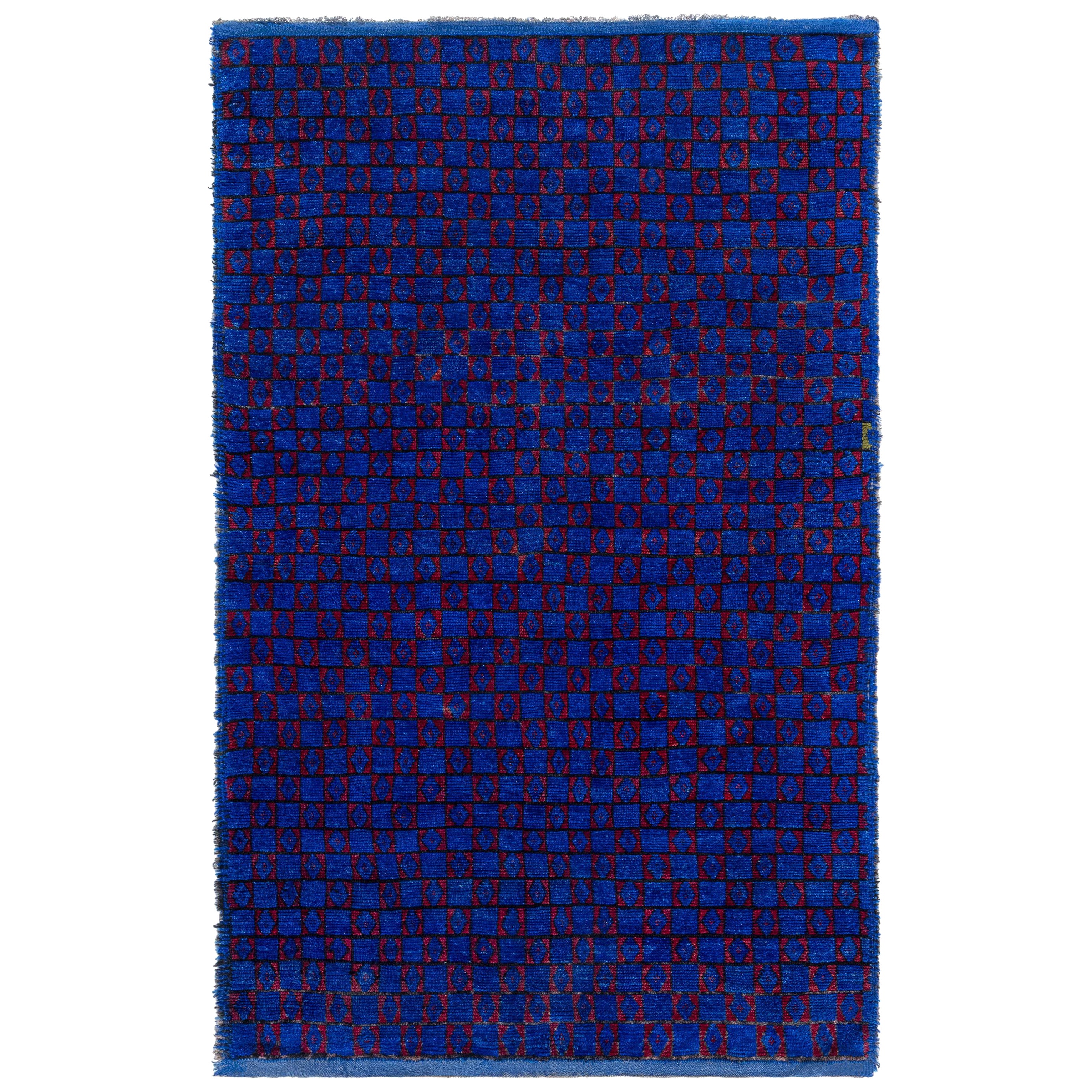 Tappeto marocchino Doris Leslie Blau Vintage Geometric Blue Red