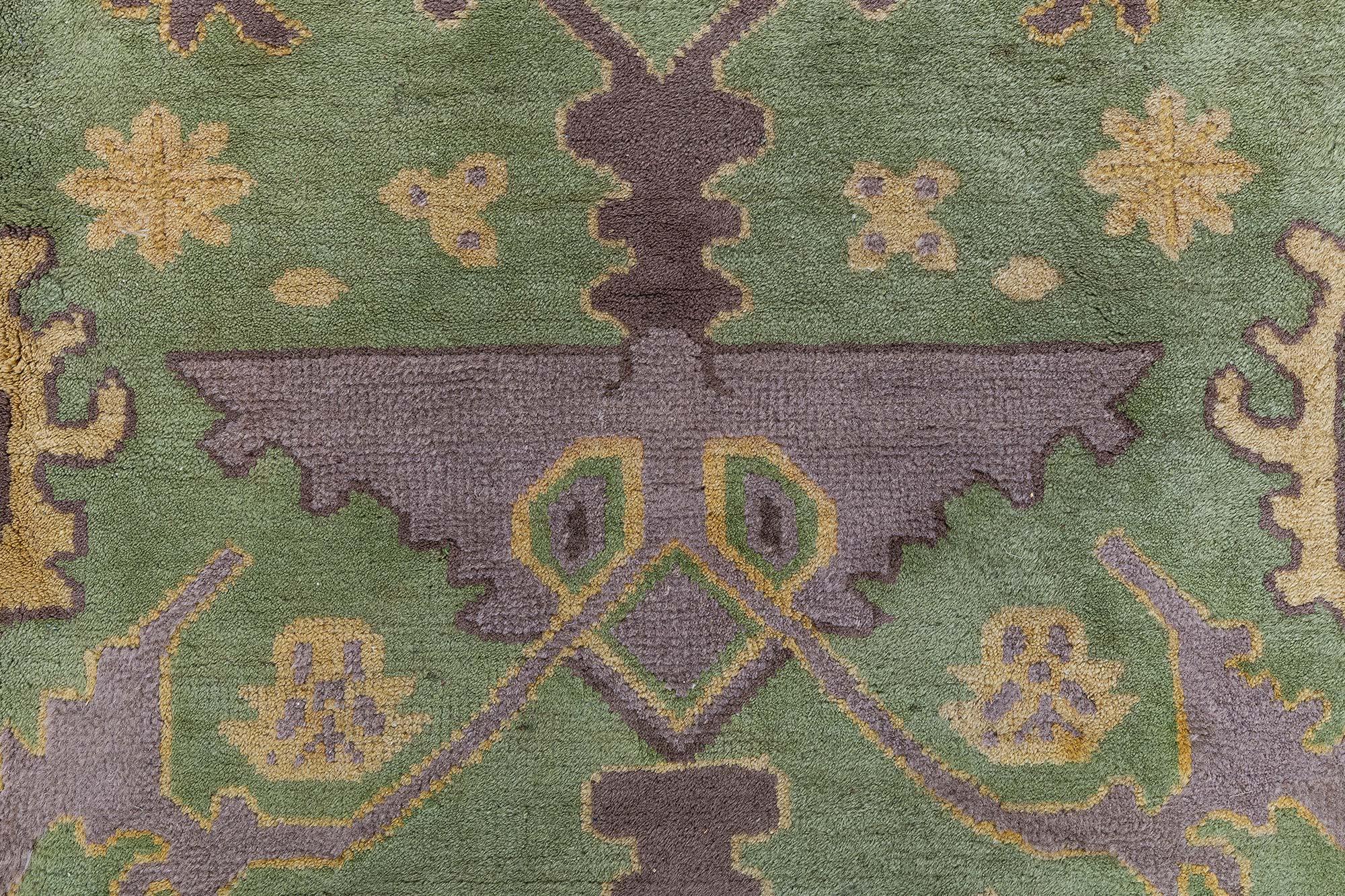 Doris Leslie Blauer geometrischer chinesischer handgefertigter Vintage-Wollteppich in Blau (Chinesisch) im Angebot