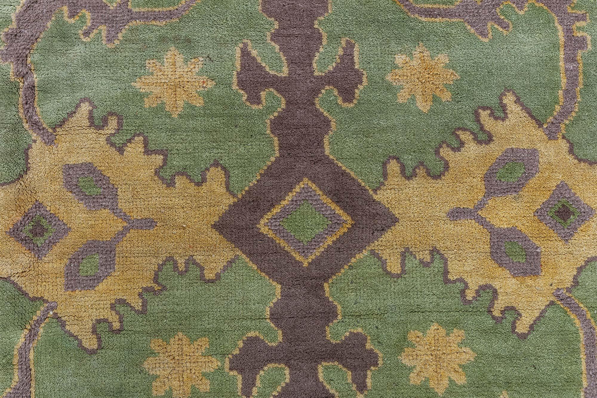 Doris Leslie Blauer geometrischer chinesischer handgefertigter Vintage-Wollteppich in Blau (Handgewebt) im Angebot