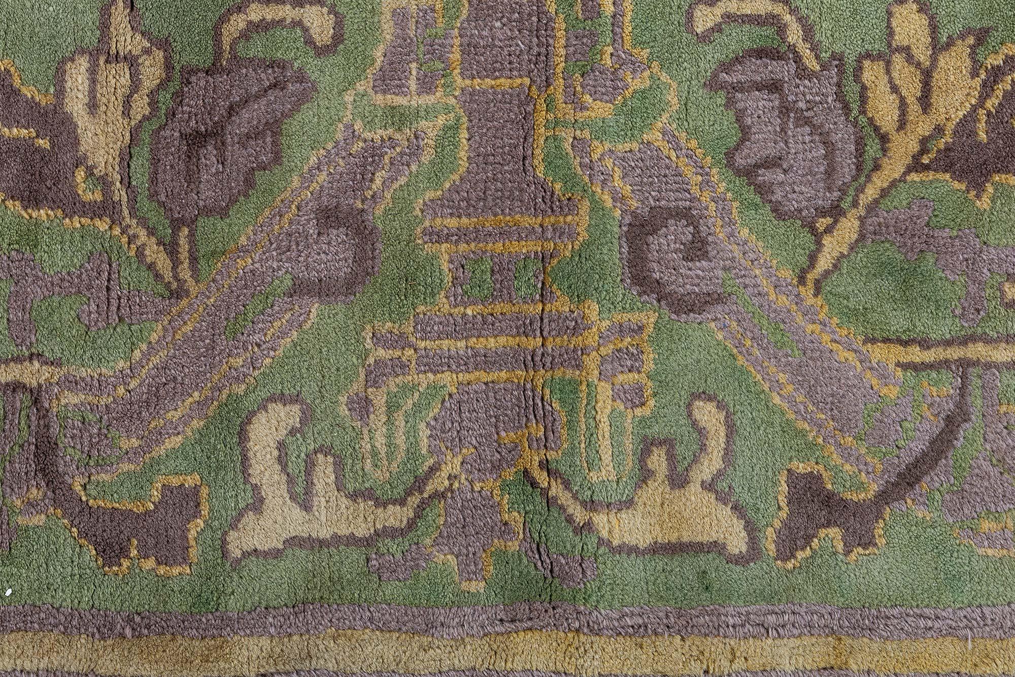 Doris Leslie Blauer geometrischer chinesischer handgefertigter Vintage-Wollteppich in Blau im Zustand „Gut“ im Angebot in New York, NY