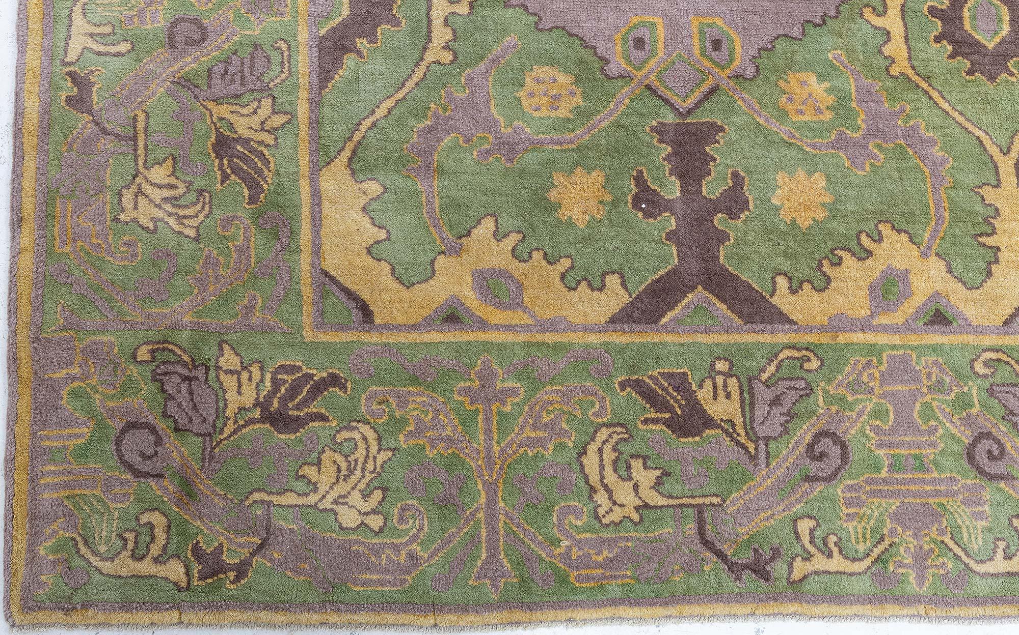 Doris Leslie Blauer geometrischer chinesischer handgefertigter Vintage-Wollteppich in Blau (20. Jahrhundert) im Angebot