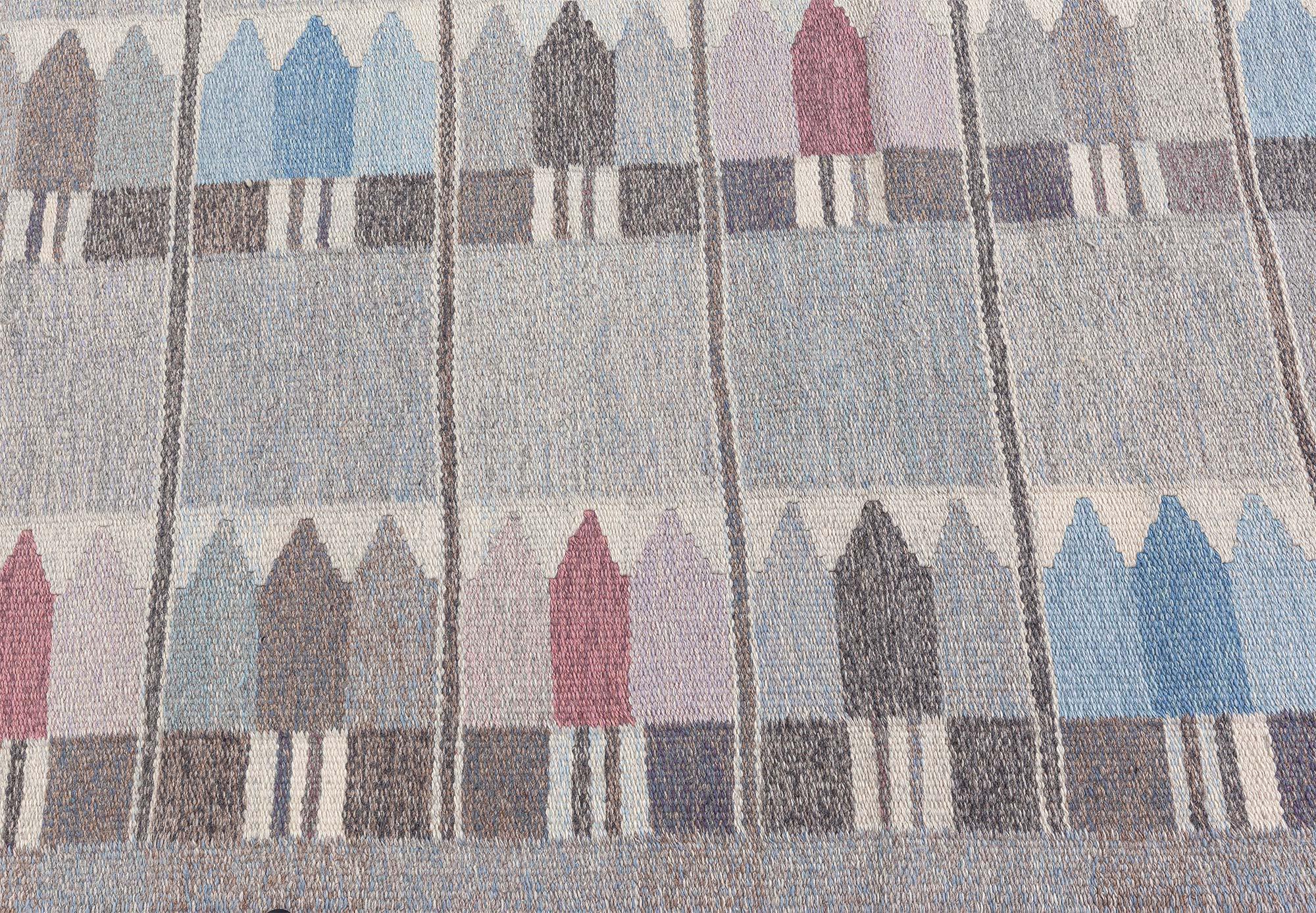 Mid-Century Modern Doris Leslie Blau Vintage Geometric Swedish Grey Rölakan by Kerstin Butler en vente