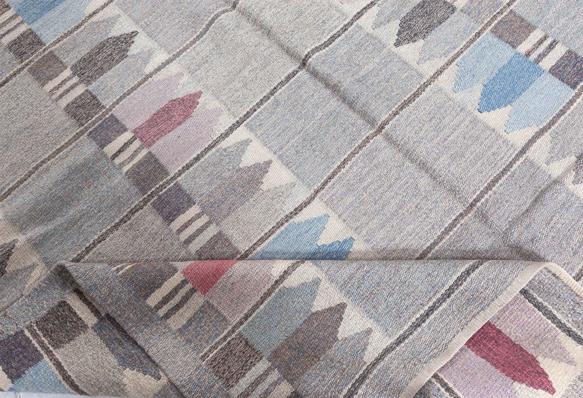 Laine Doris Leslie Blau Vintage Geometric Swedish Grey Rölakan by Kerstin Butler en vente