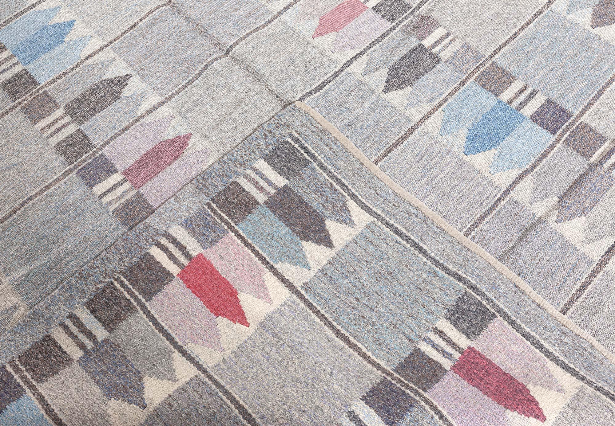 Doris Leslie Blau Vintage Geometric Swedish Grey Rölakan by Kerstin Butler en vente 1