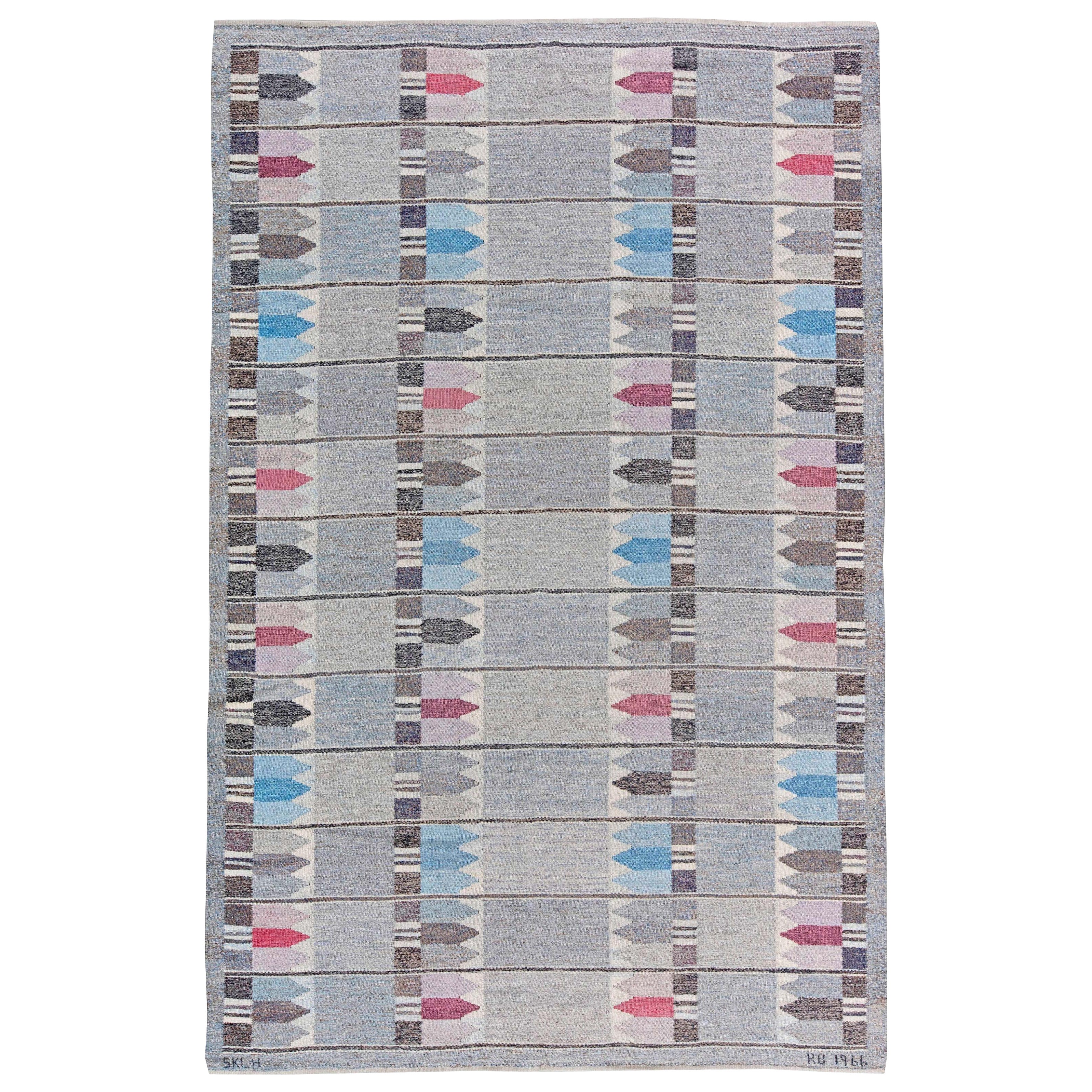 Doris Leslie Blau Vintage Geometric Swedish Grey Rölakan by Kerstin Butler For Sale