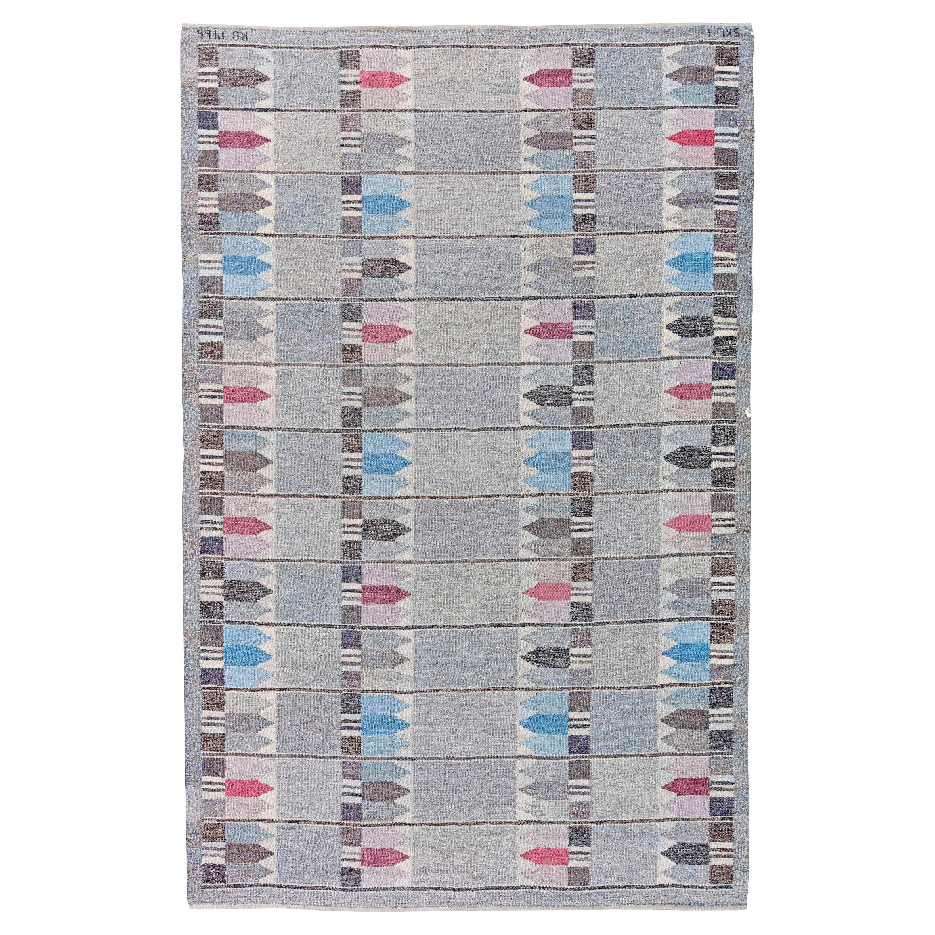 Doris Leslie Blau Vintage Geometric Swedish Grey Rölakan by Kerstin Butler For Sale