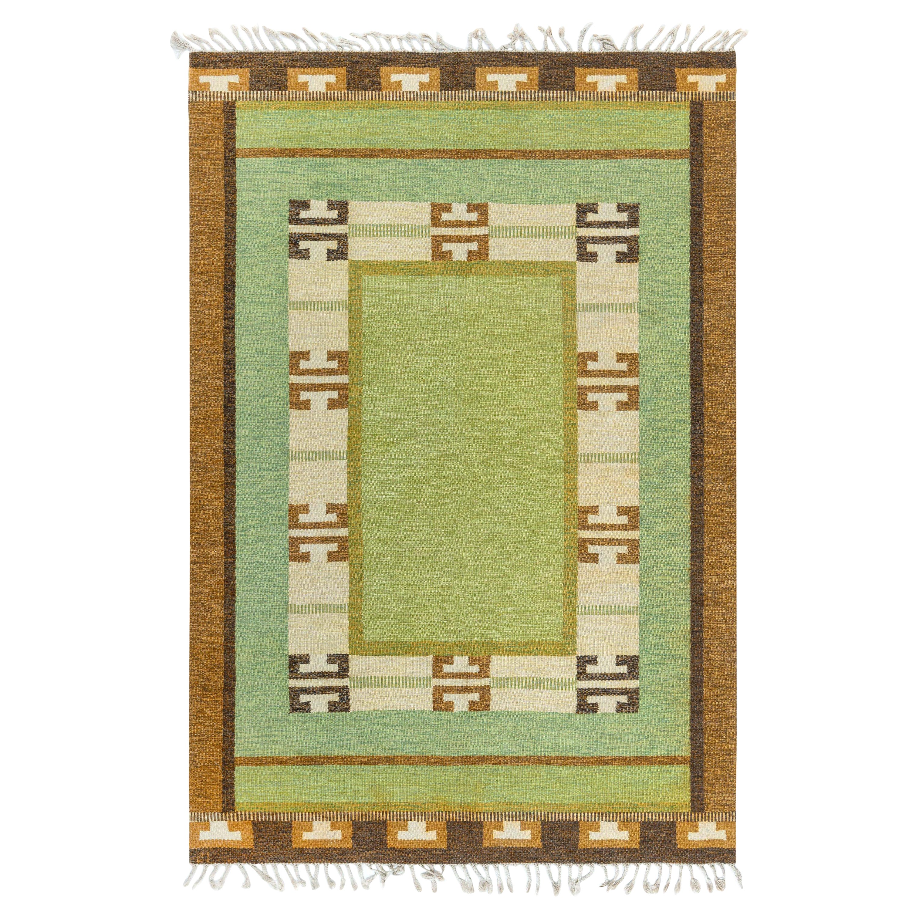 Doris Leslie Blau Alfombra verde vintage de tejido plano de Ingegerd Silow en venta