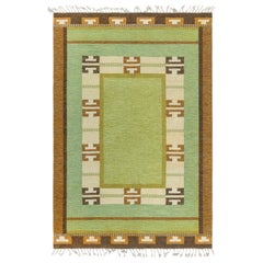 Tapis vert vintage Doris Leslie Blau tissé à plat par Ingegerd Silow
