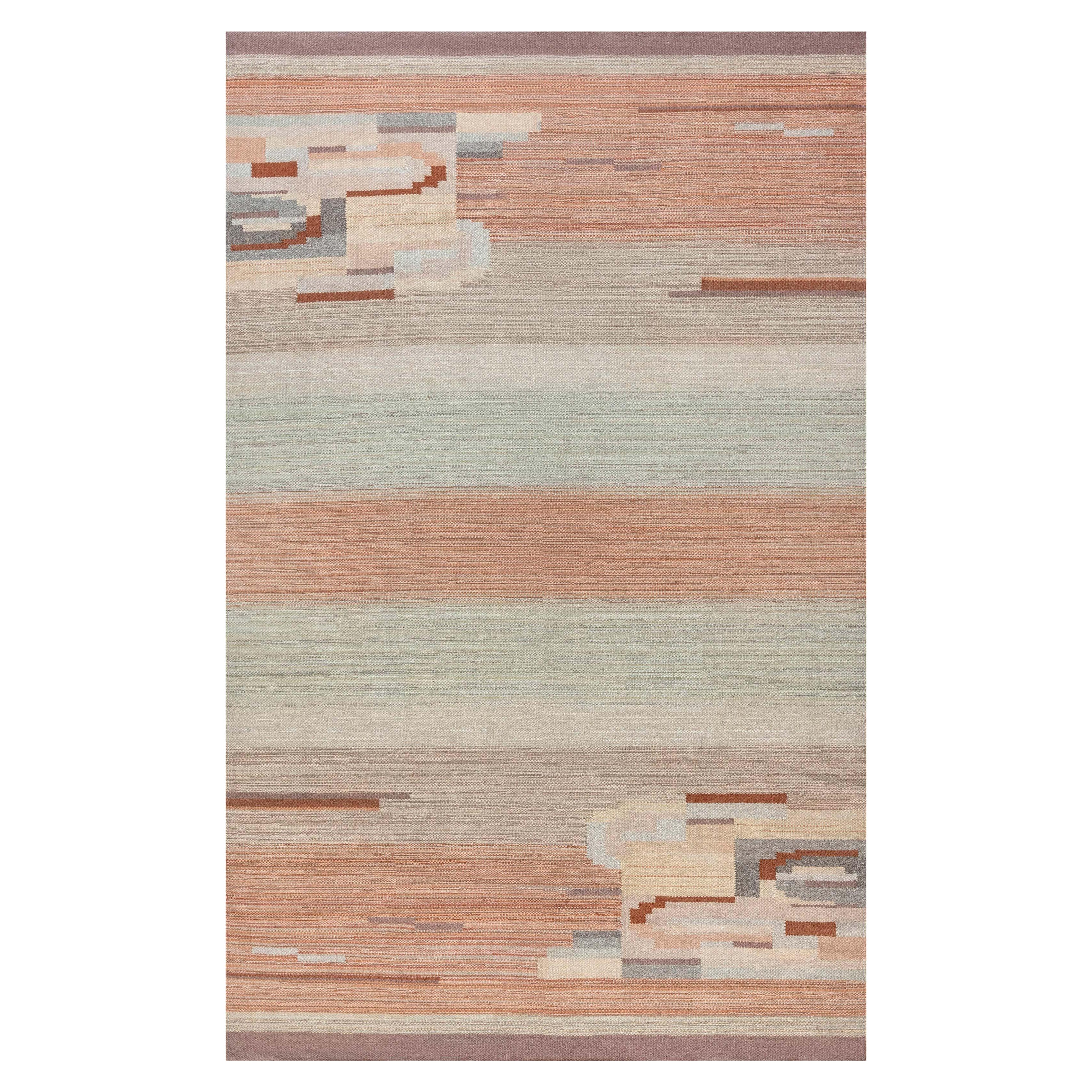 Doris Leslie Blau Alfombra Vintage Tejida a Mano Estilo Art Decó Escandinavo