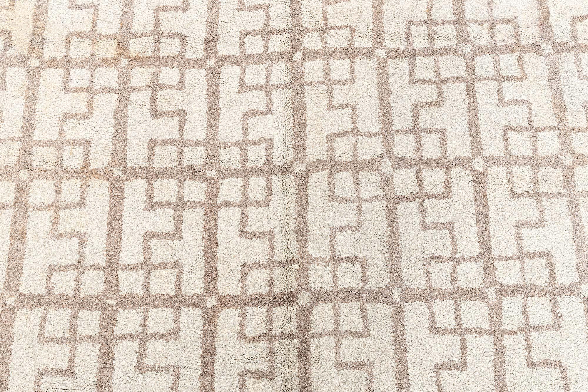 Mid-Century Modern Doris Leslie Blau Vintage Hooked Geometric Wool Rug For Sale