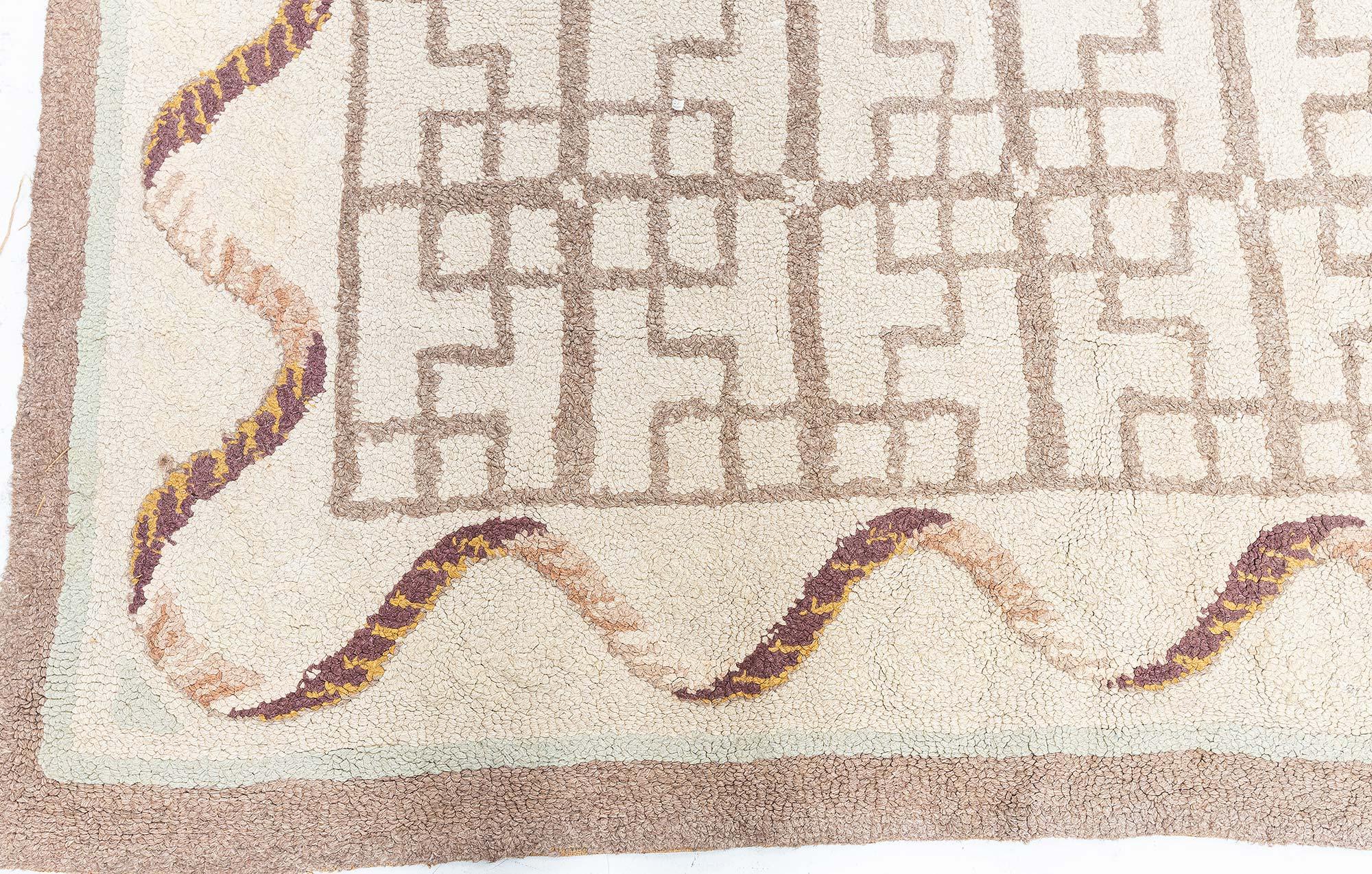 Doris Leslie Blau Vintage Hooked Geometric Wool Rug For Sale 1