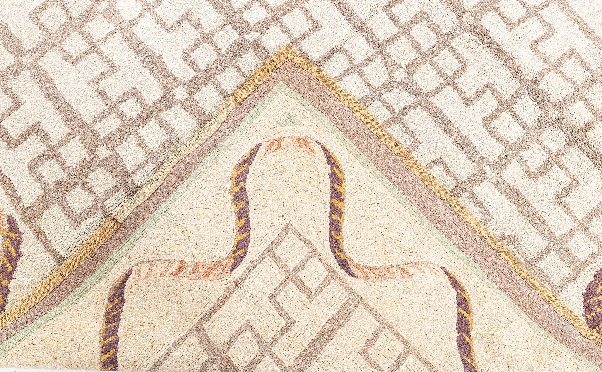 Doris Leslie Blau Vintage Hooked Geometric Wool Rug For Sale 2