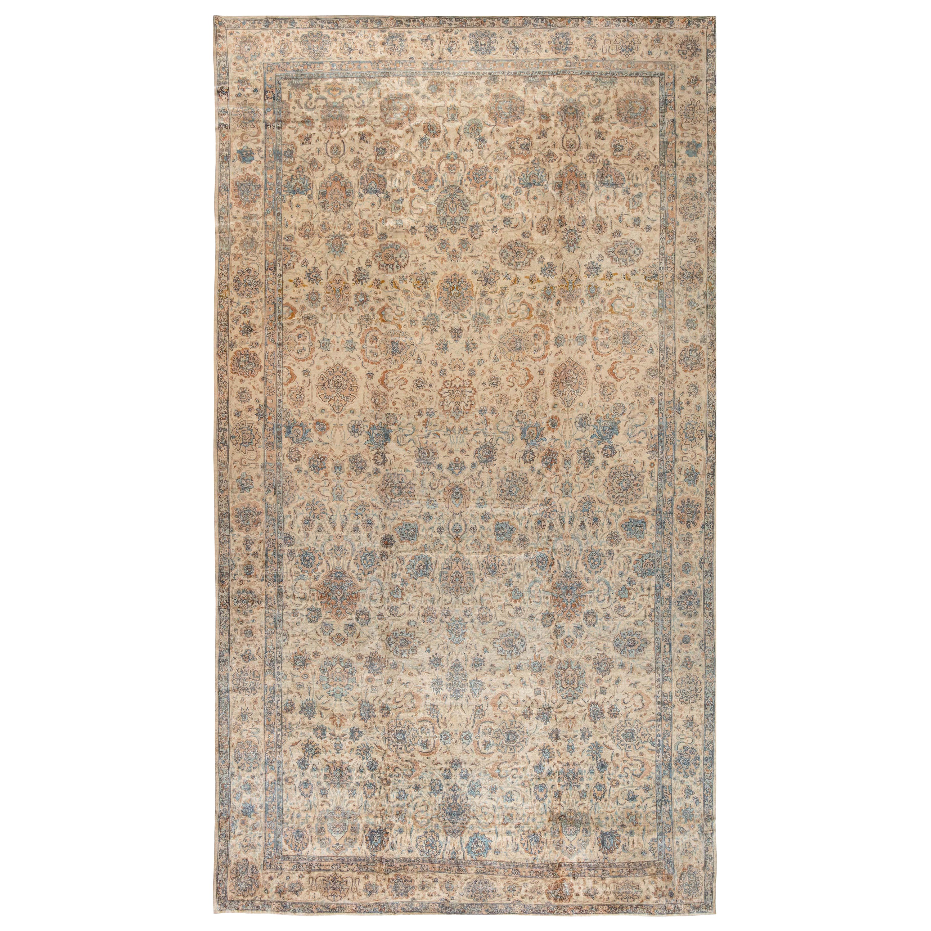 Doris Leslie Blau Vintage Indian Botanic Handgefertigter Wollteppich