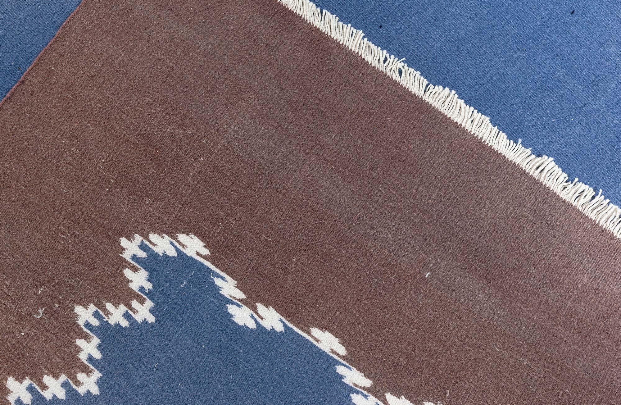 Doris Leslie Blau Vintage Indian Dhurrie Blue Brown Runner For Sale 3
