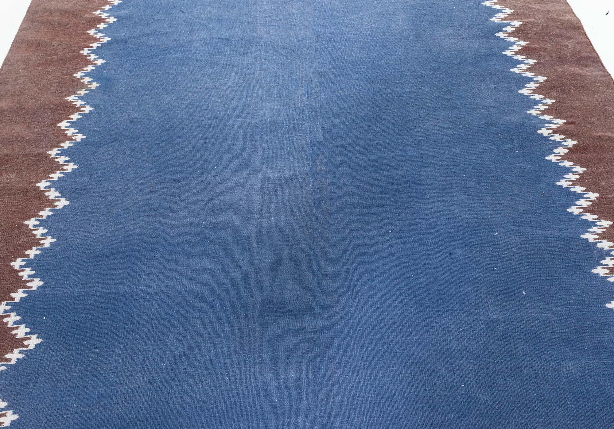 Vintage Indian Dhurrie Blue Brown runner by Doris Leslie Blau
Size: 4'7