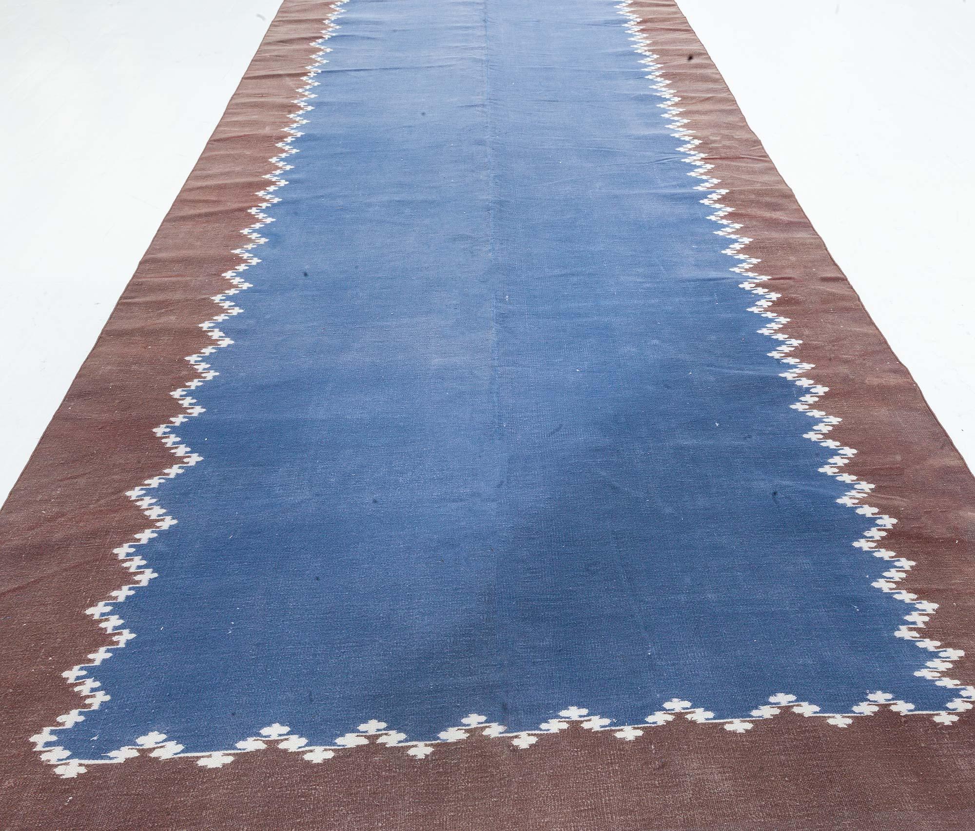 Vintage Indian Dhurrie Blue Brown runner by Doris Leslie Blau
Size: 4'7