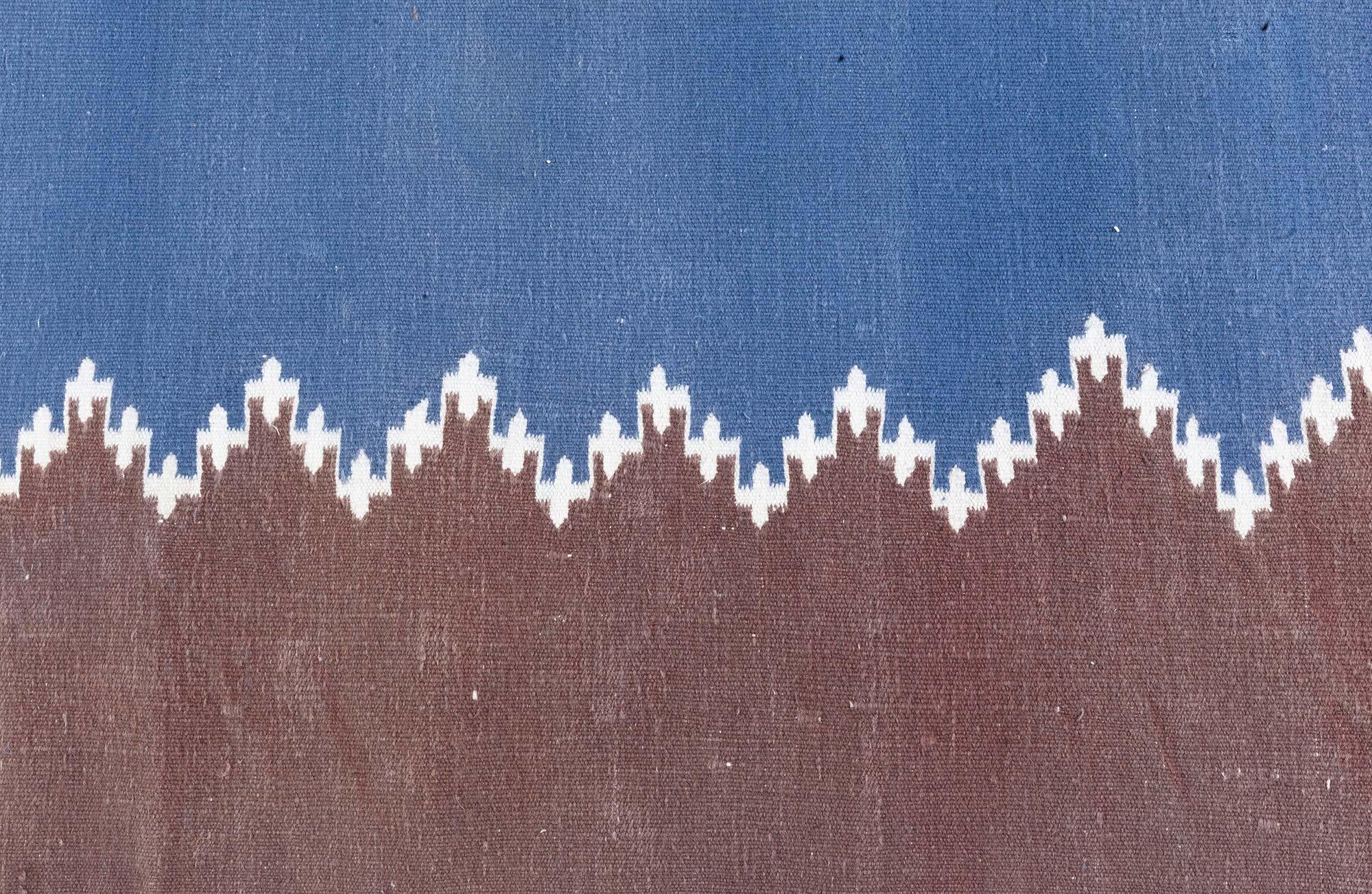 Cotton Doris Leslie Blau Vintage Indian Dhurrie Blue Brown Runner For Sale