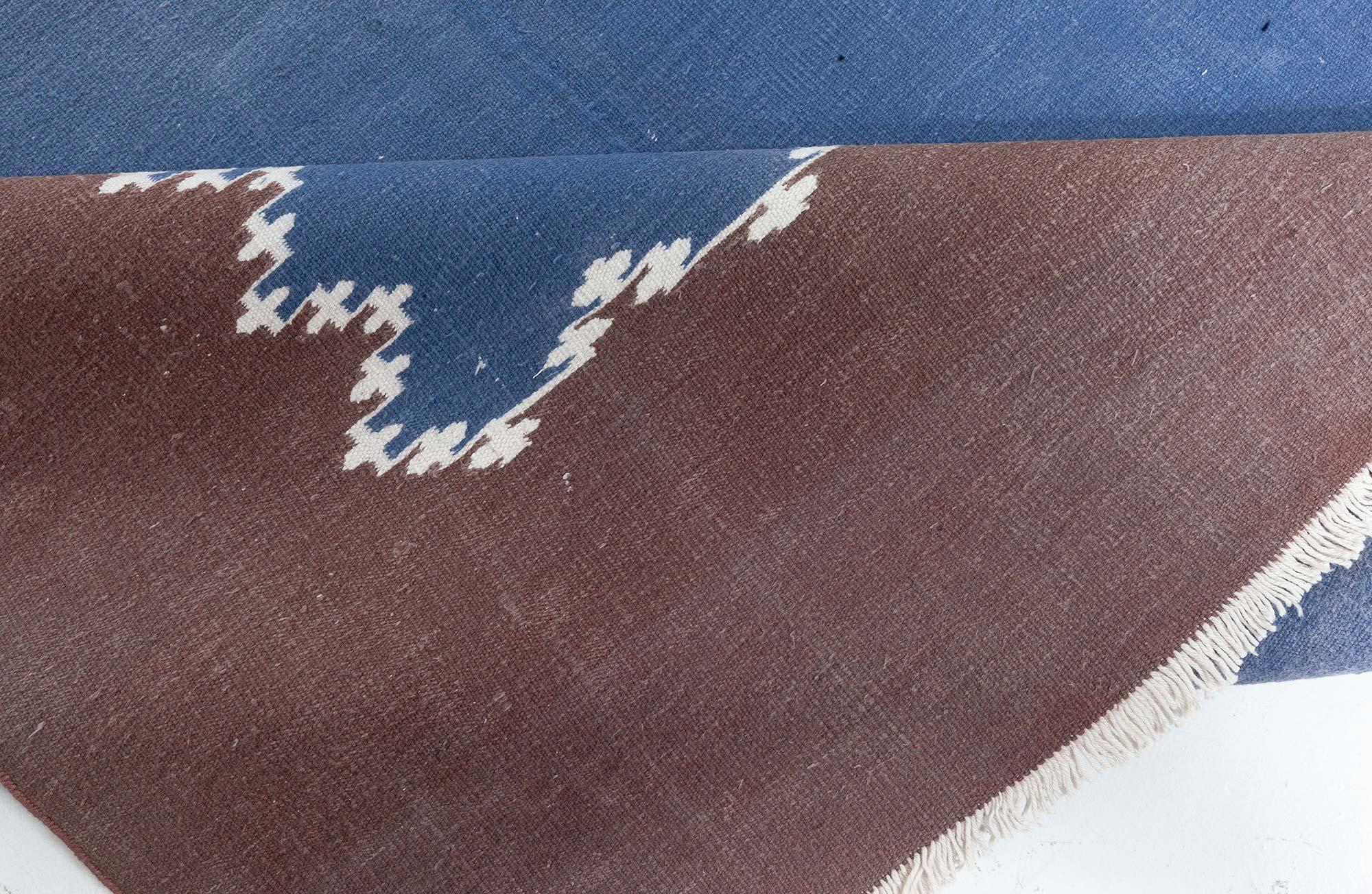 Doris Leslie Blau Vintage Indian Dhurrie Blue Brown Runner For Sale 1