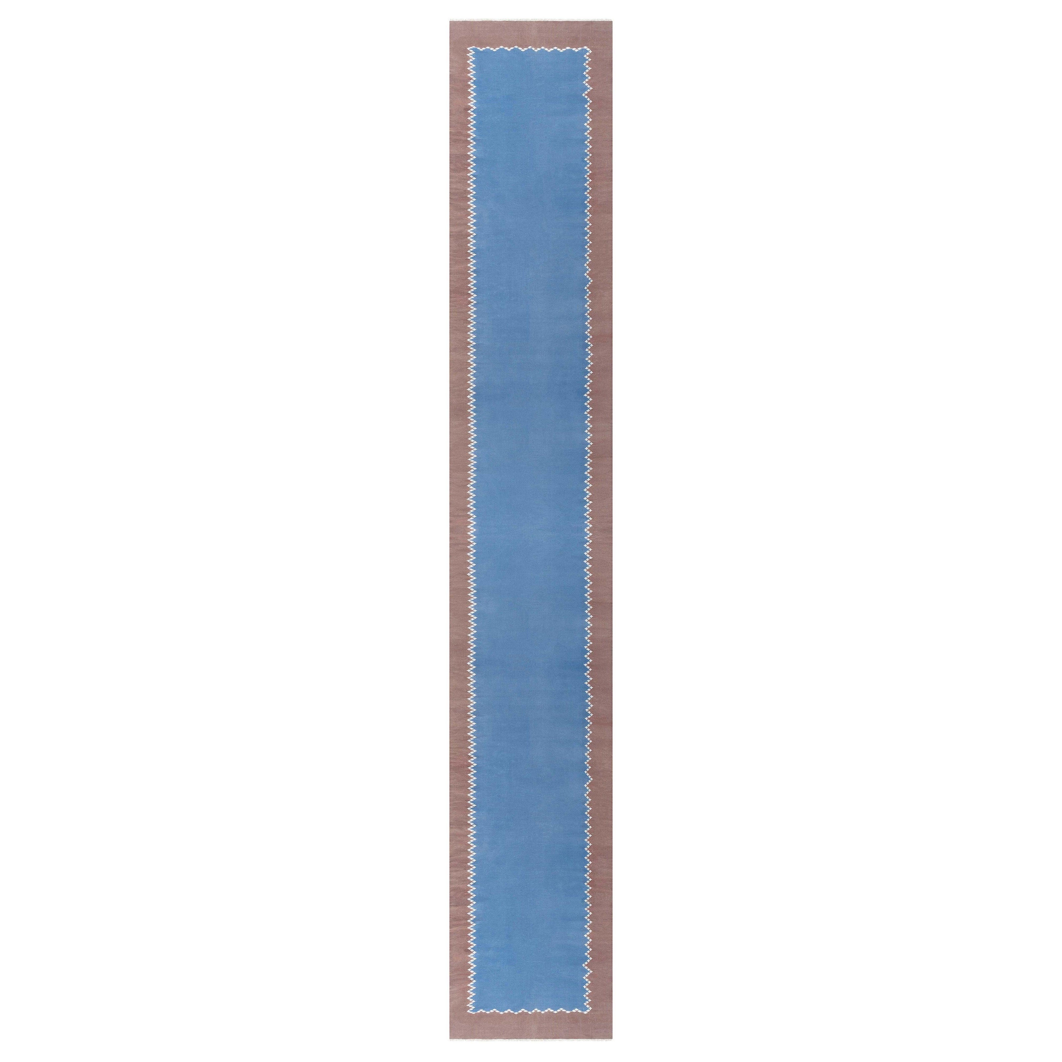 Doris Leslie Blau Vintage Indian Dhurrie Blue Brown Runner For Sale