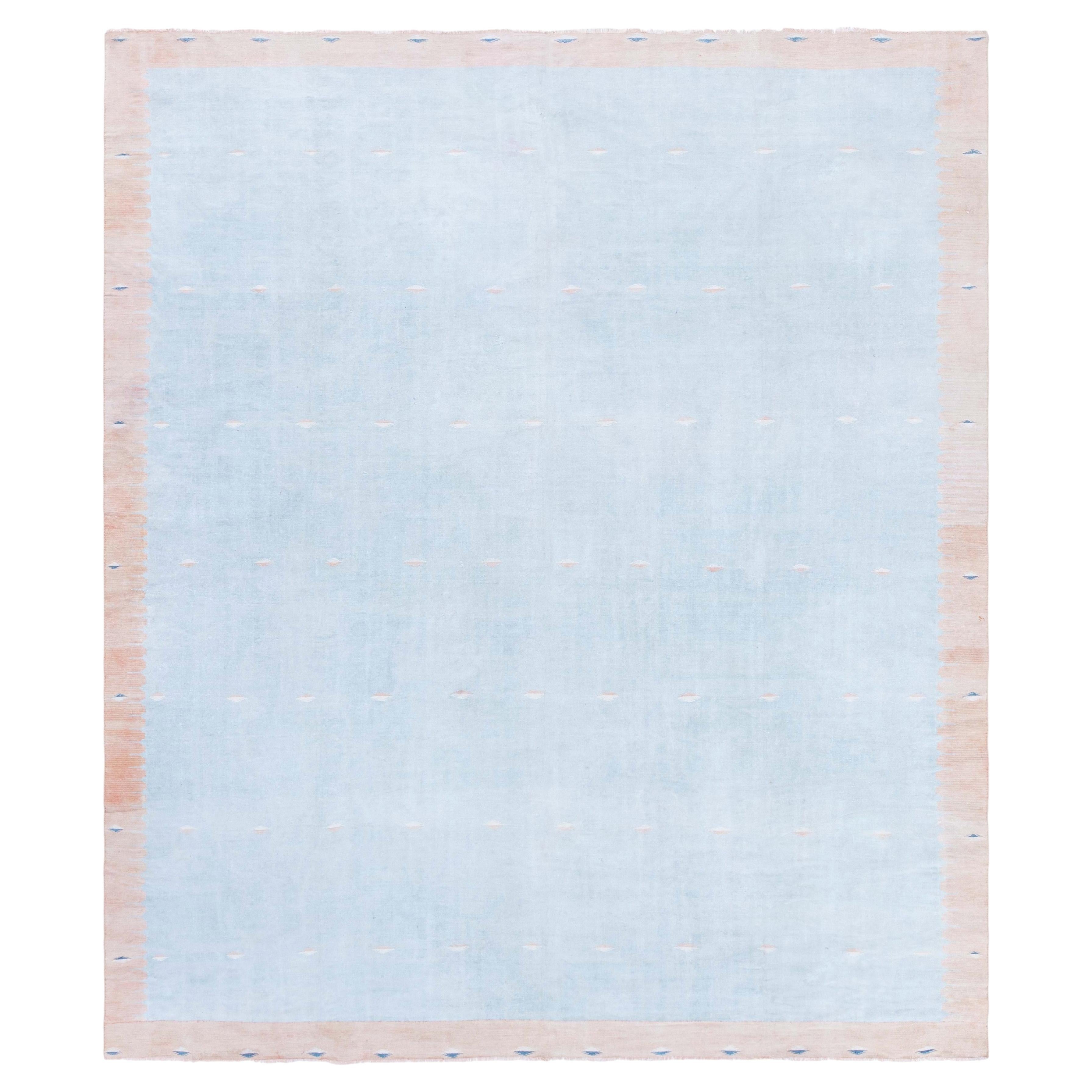 Doris Leslie Blau Vintage Indian Dhurrie Blue Flatweave Cotton Rug