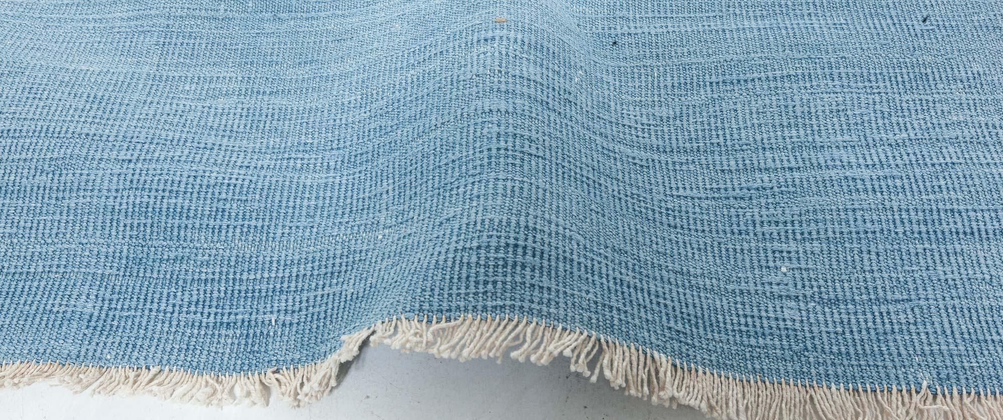 Doris Leslie Blauer Vintage indischer Dhurrie-Teppich in Dhurrie-Blau (Baumwolle) im Angebot