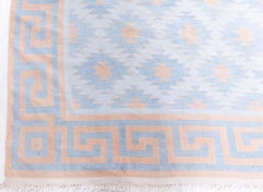 Doris Leslie Blau Vintage Indian Dhurrie Geometric Blue Flatweave Cotton Rug