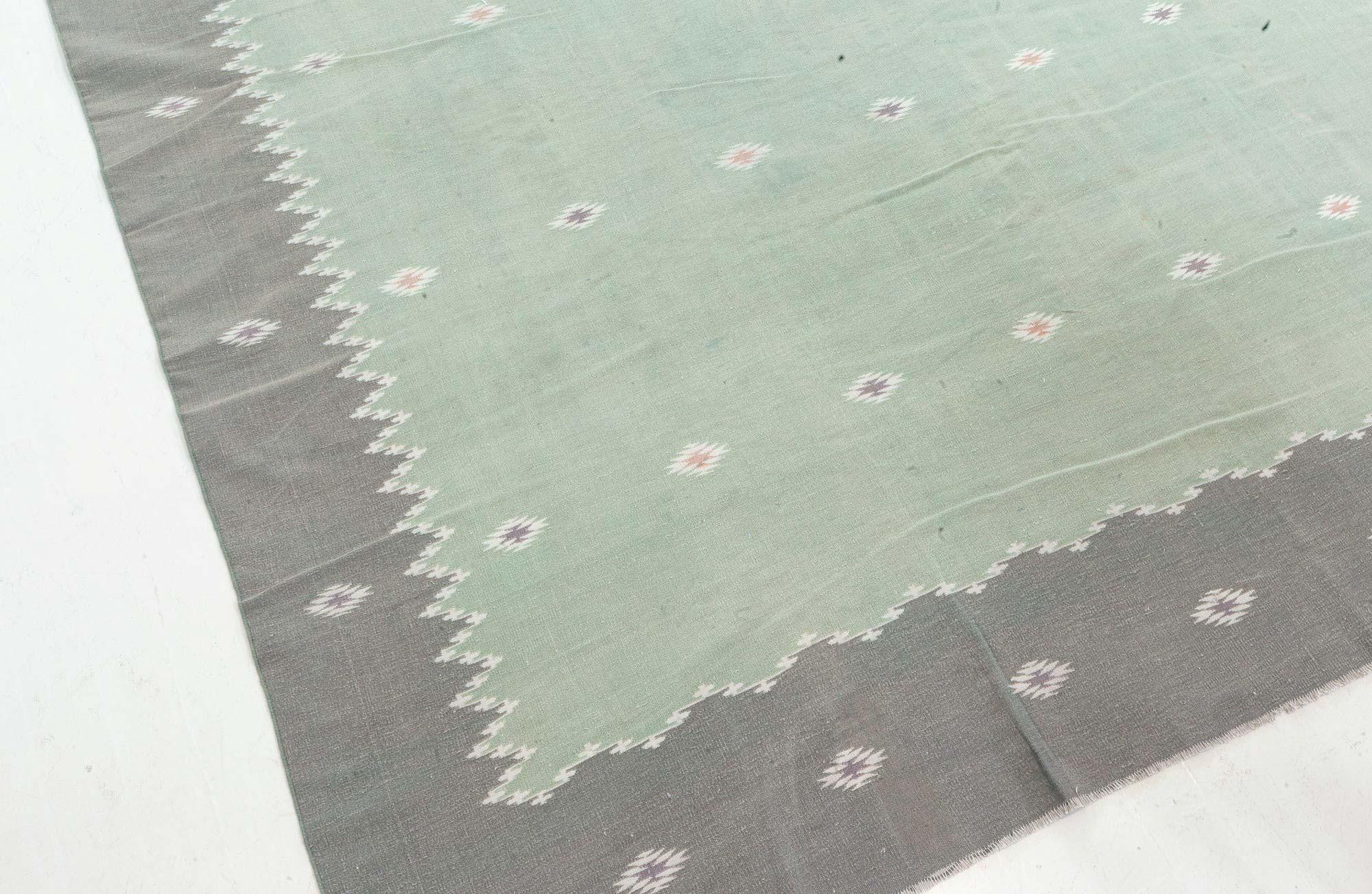 Alfombra Doris Leslie Blau Vintage Indian Dhurrie Verde siglo XX en venta