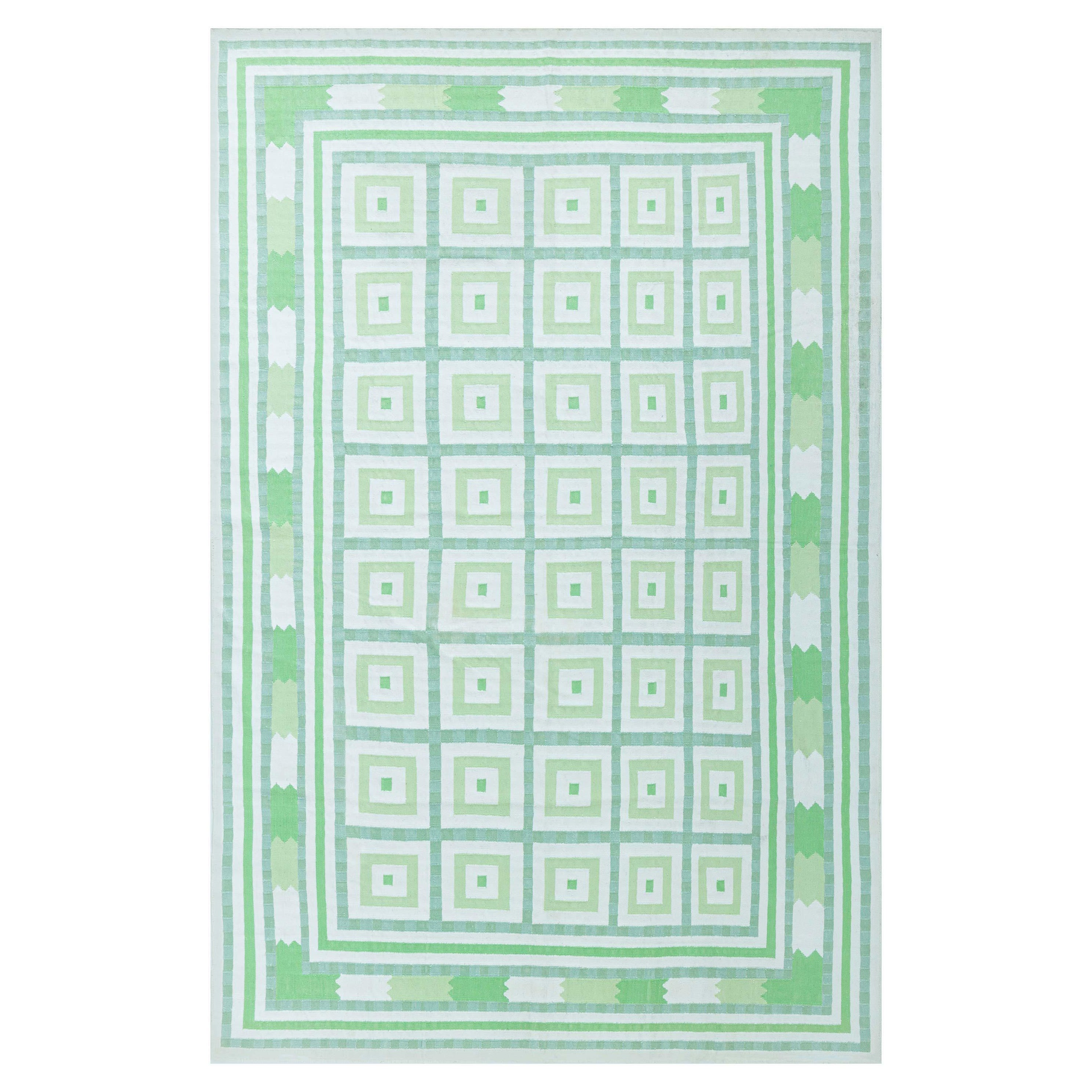 Tappeto Doris Leslie Blau Vintage Indian Dhurrie Green Beige in vendita