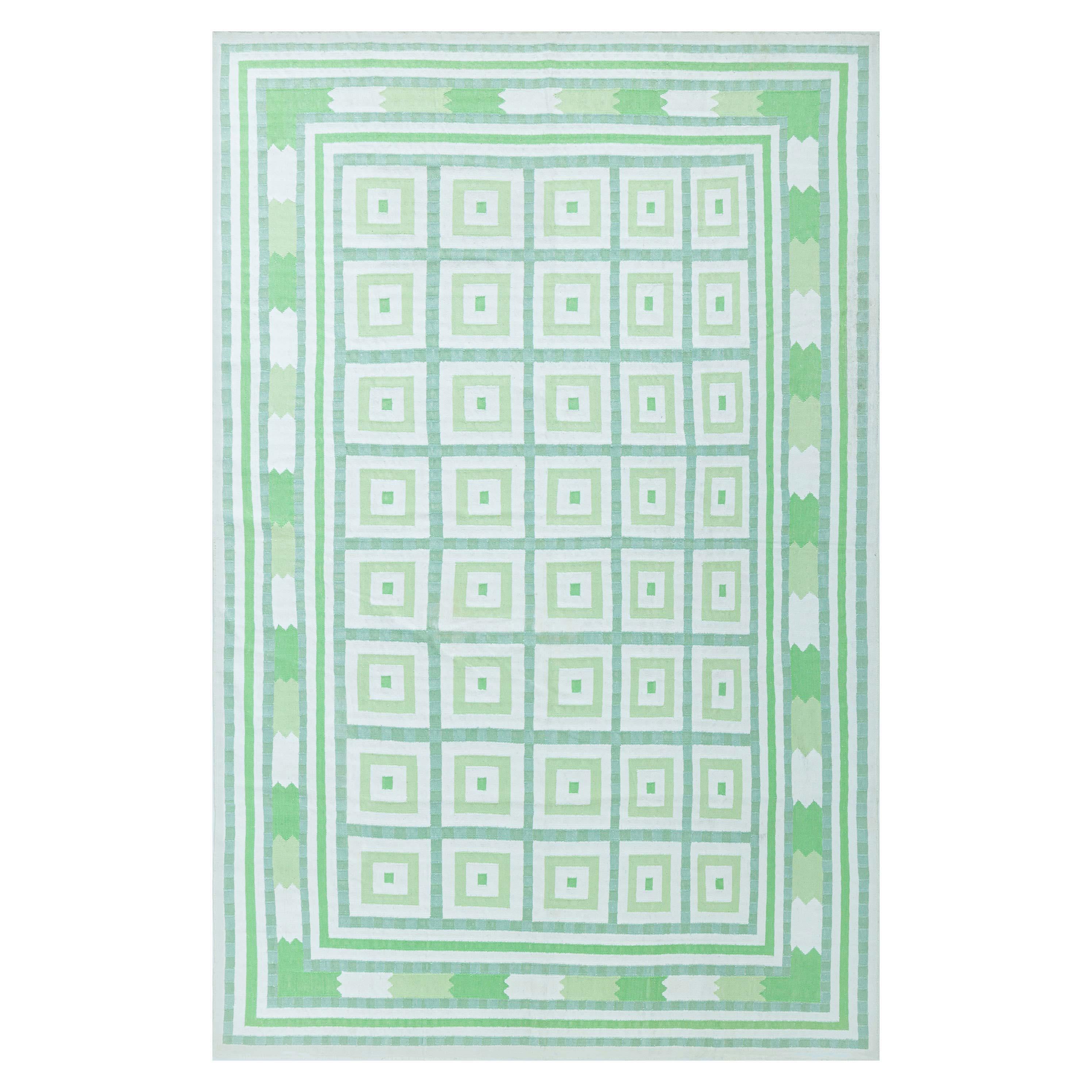 Doris Leslie Blau Vintage Indian Dhurrie Green Beige Rug
