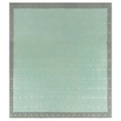 Doris Leslie Blauer Vintage Indischer Dhurrie Grüner Vintage-Teppich