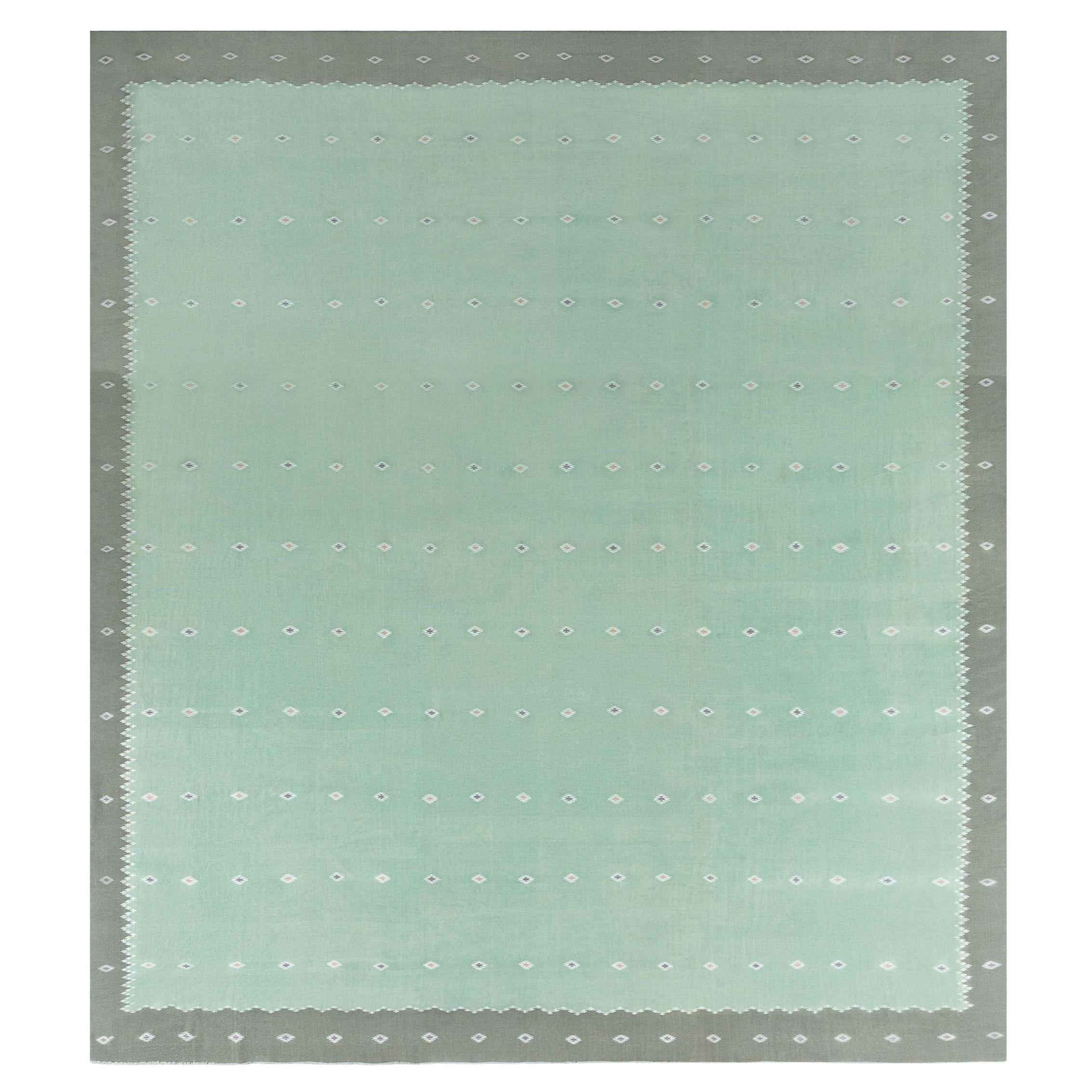 Doris Leslie Blau Vintage Indian Dhurrie Green Rug For Sale