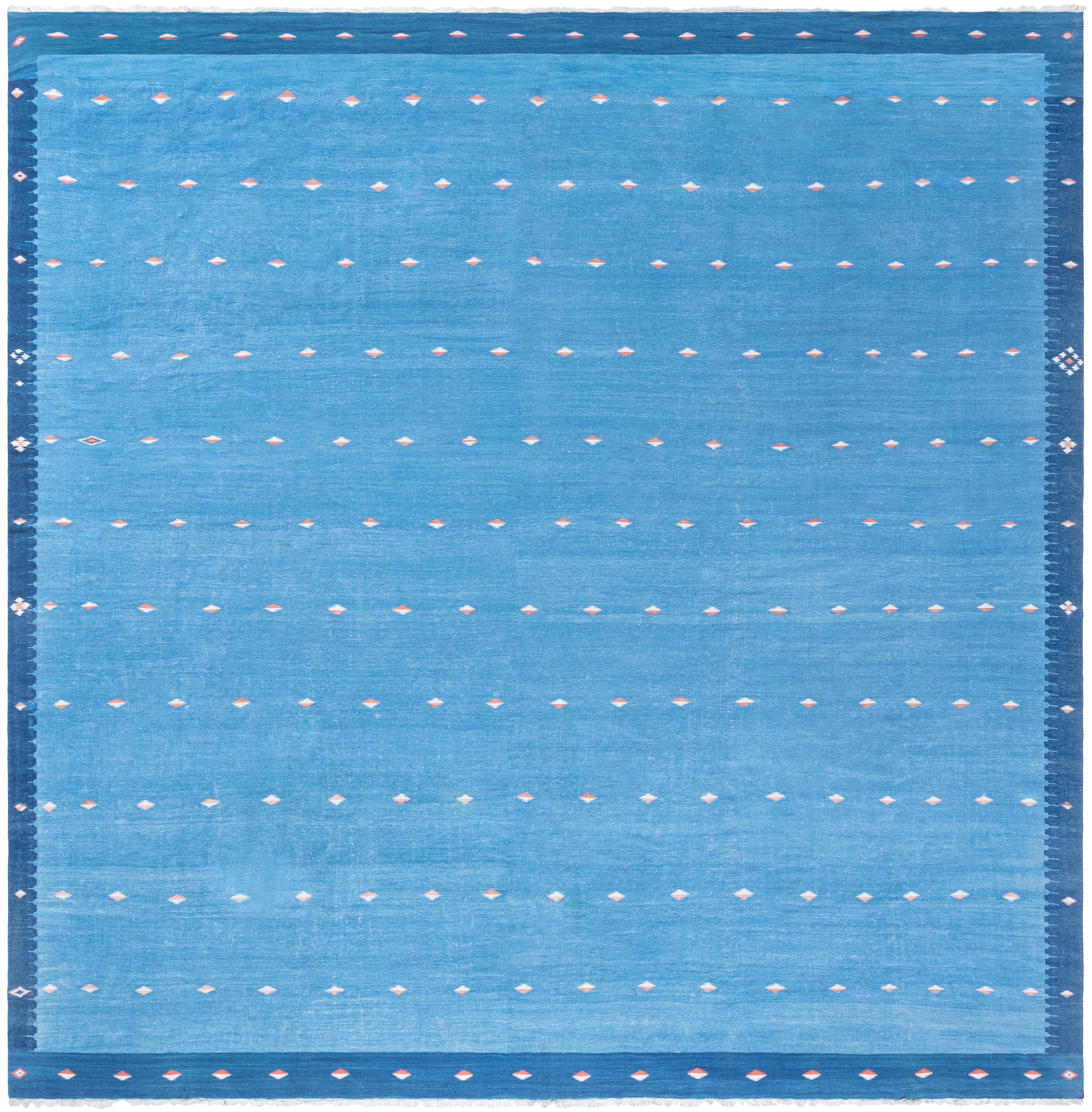 Doris Leslie Blau Vintage Indian Dhurrie Light Blue Flatweave Cotton Rug
