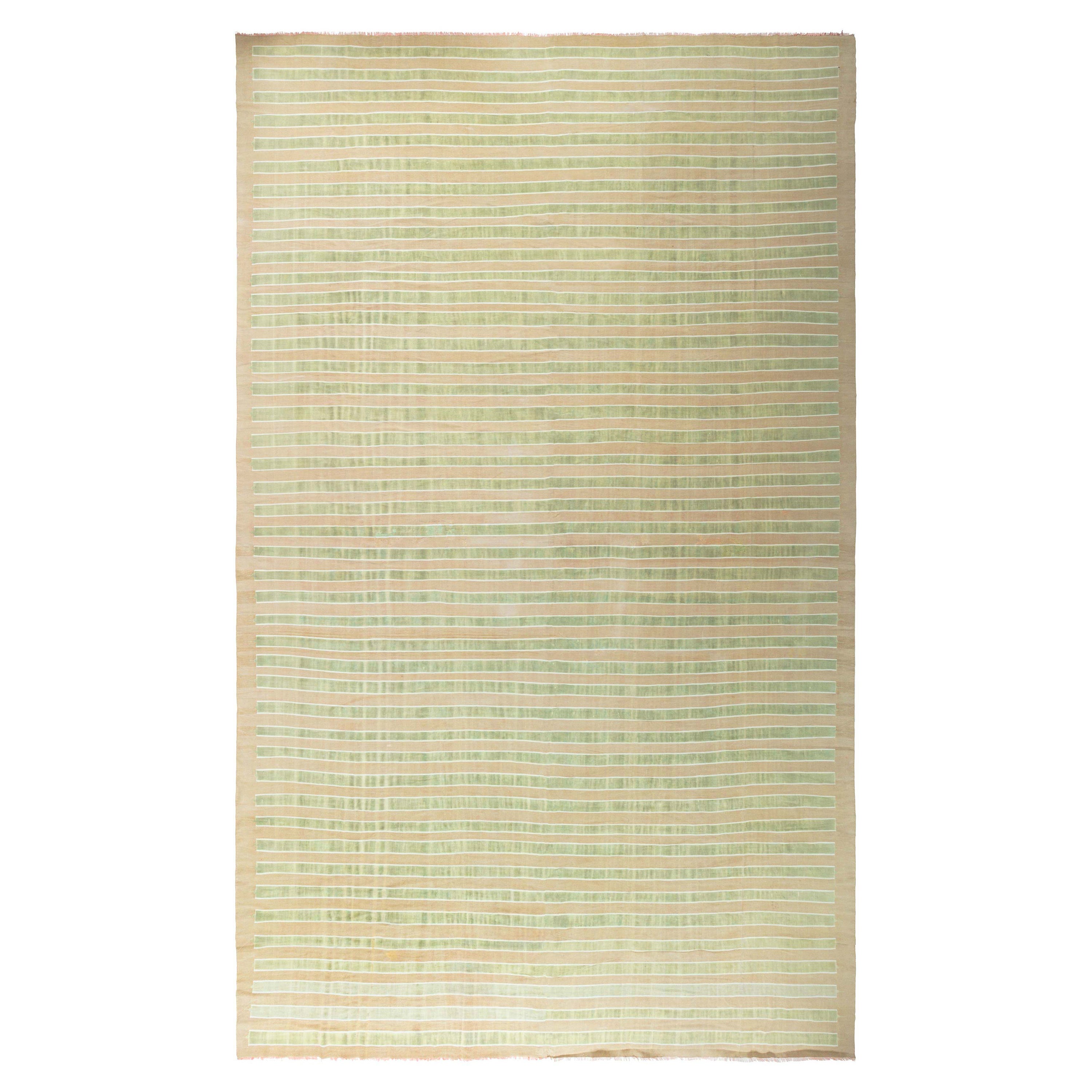 Tappeto Doris Leslie Blau Vintage Indian Dhurrie verde oliva e beige caldo