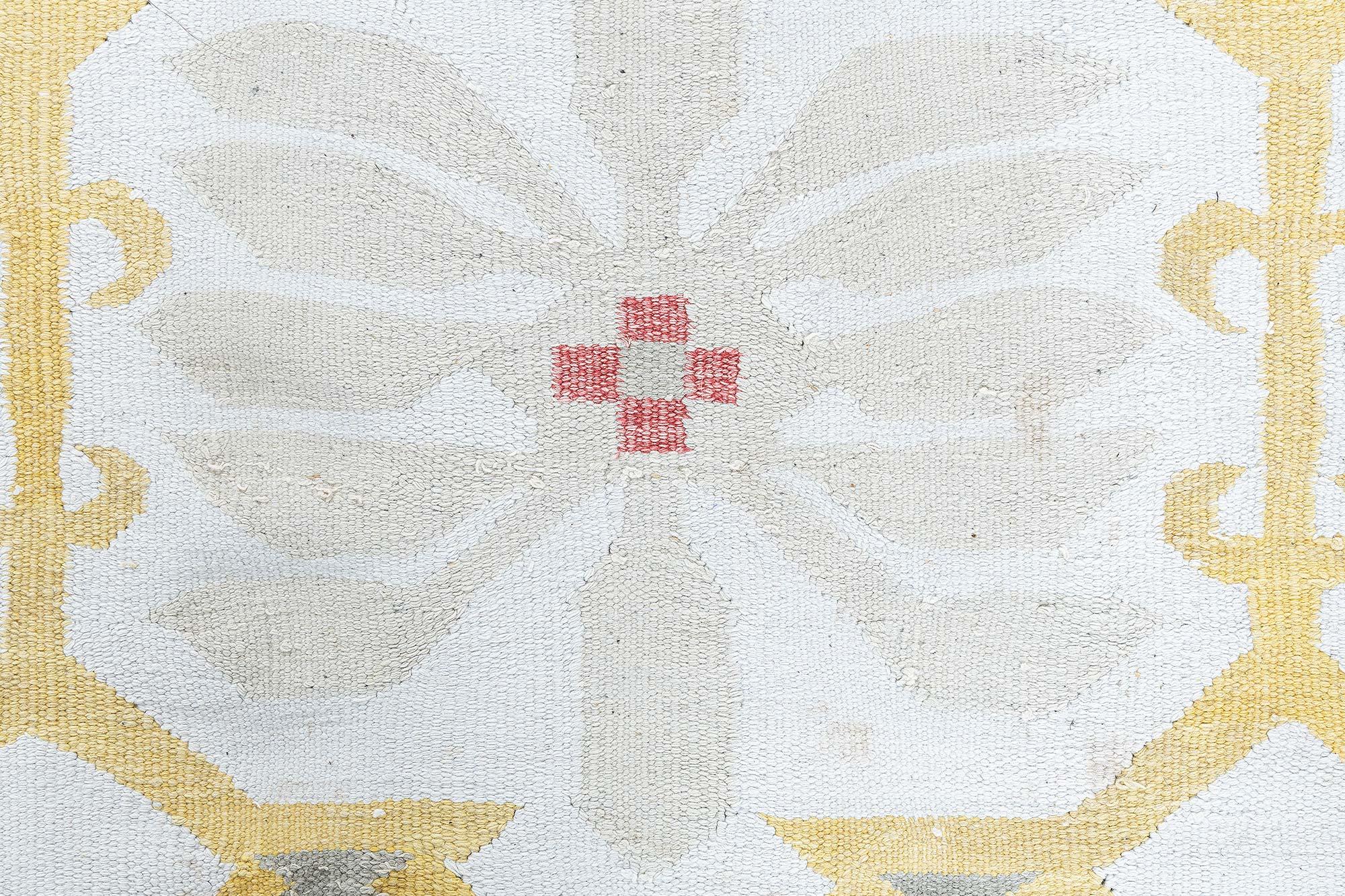Doris Leslie Blauer indischer Dhurrie-Teppich im Vintage-Stil (Moderne der Mitte des Jahrhunderts) im Angebot