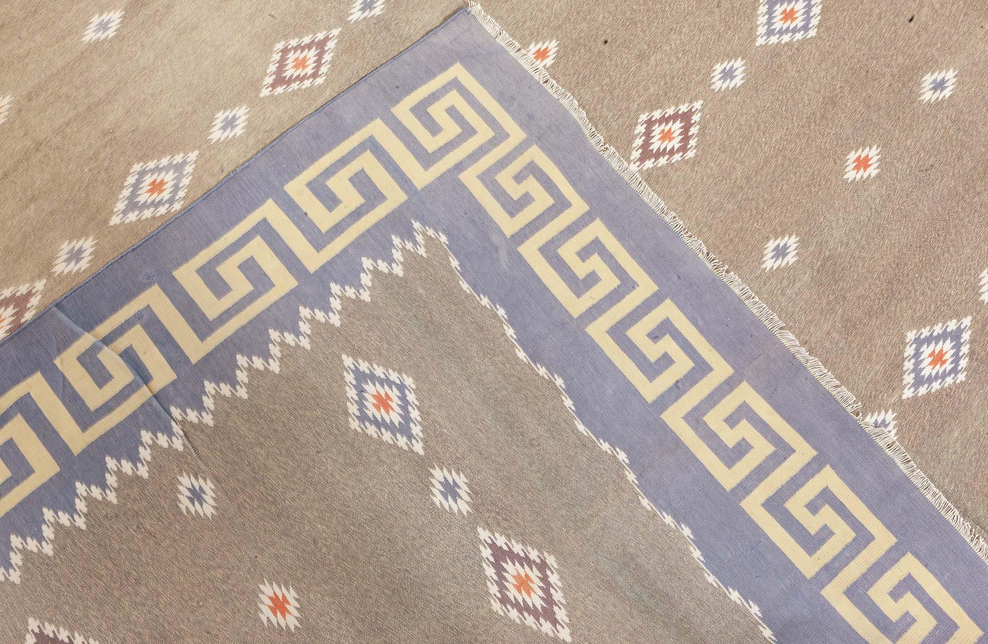 Cotton Doris Leslie Blau Vintage Indian Dhurrie Rug For Sale