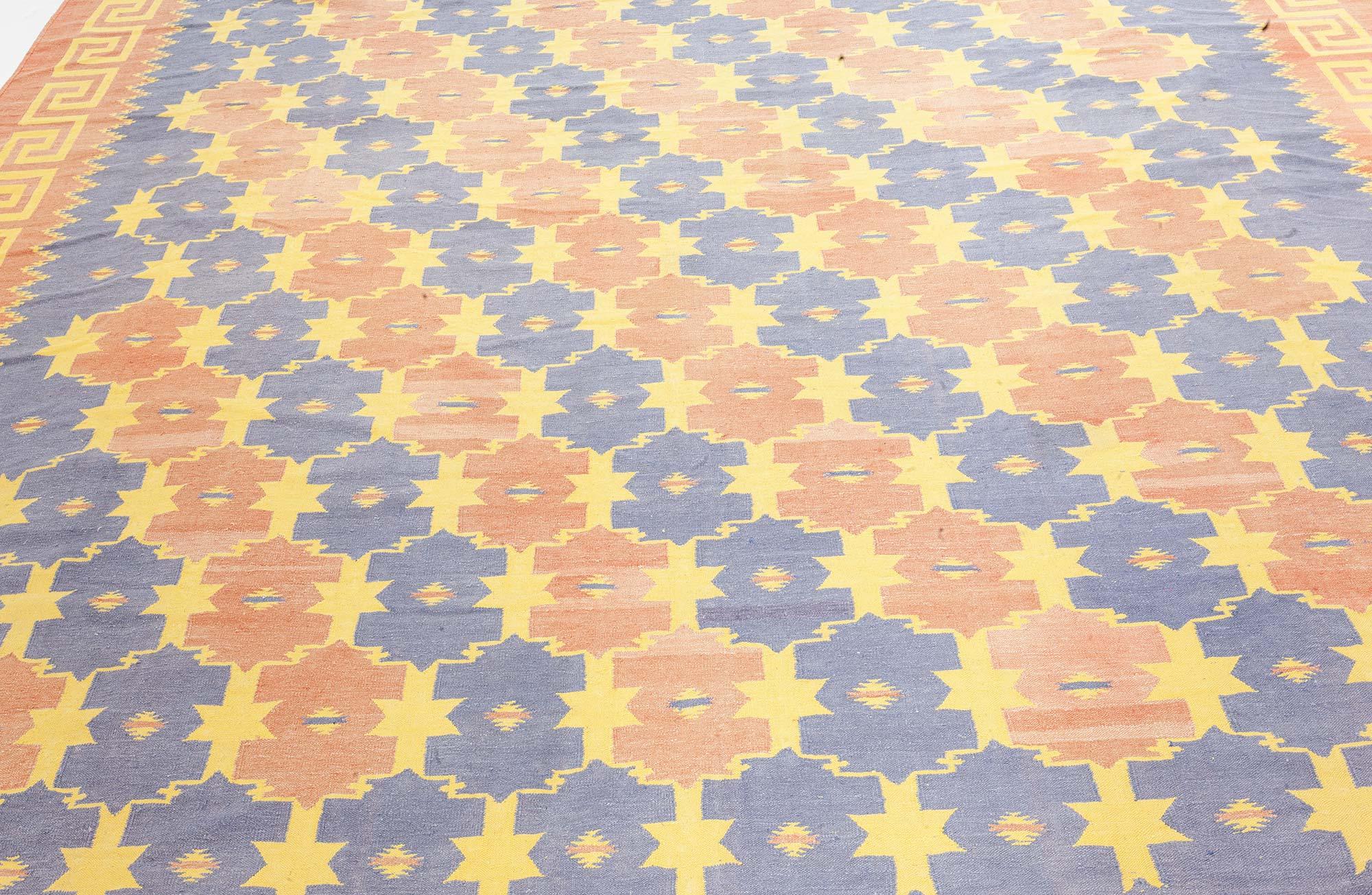 Cotton Doris Leslie Blau Vintage Indian Dhurrie Rug For Sale