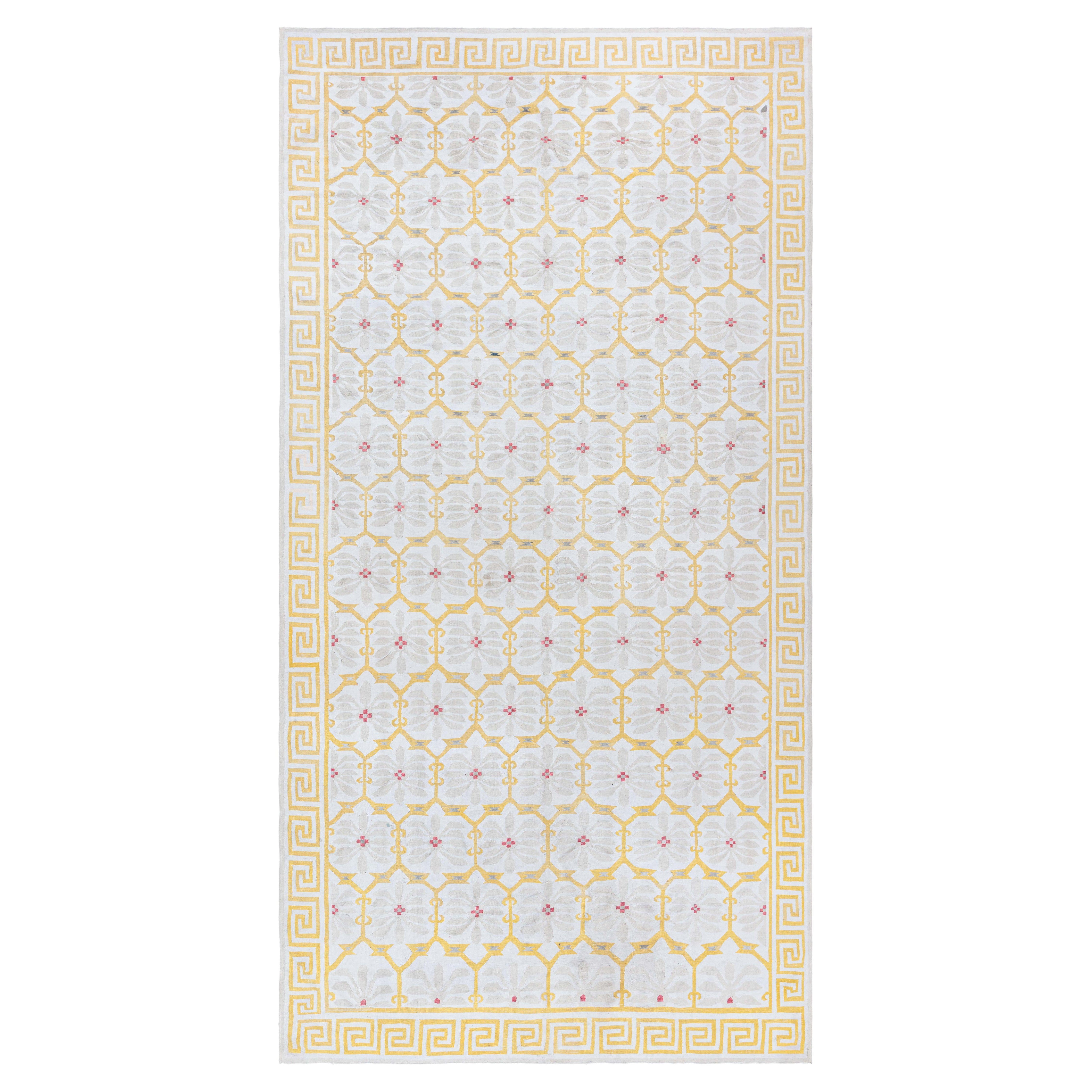 Doris Leslie Blauer indischer Dhurrie-Teppich im Vintage-Stil