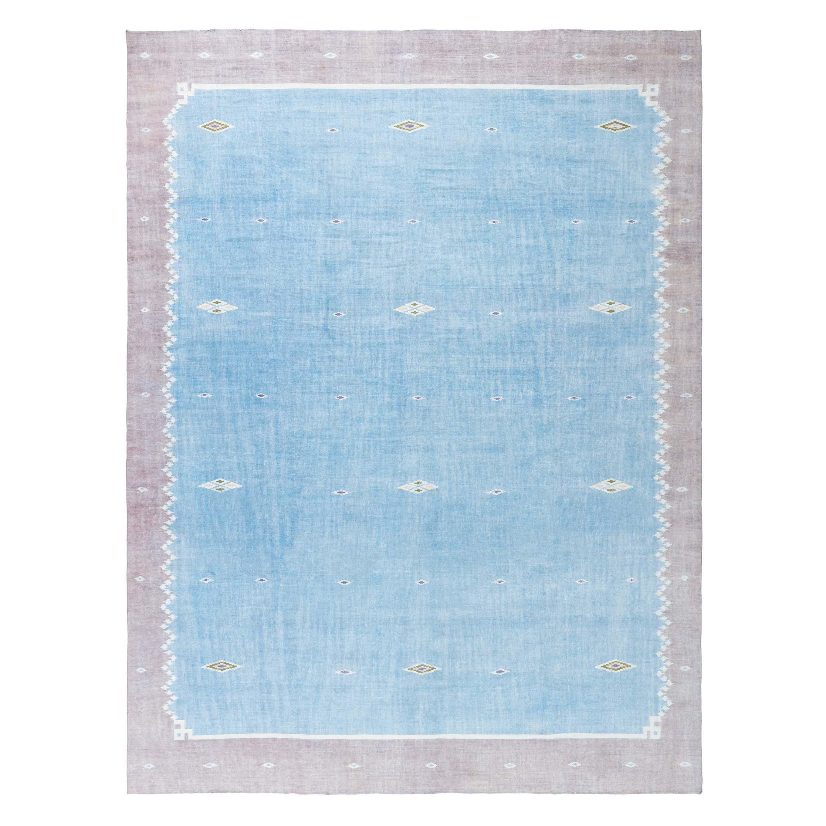 Doris Leslie Blauer indischer Dhurrie-Teppich im Vintage-Stil