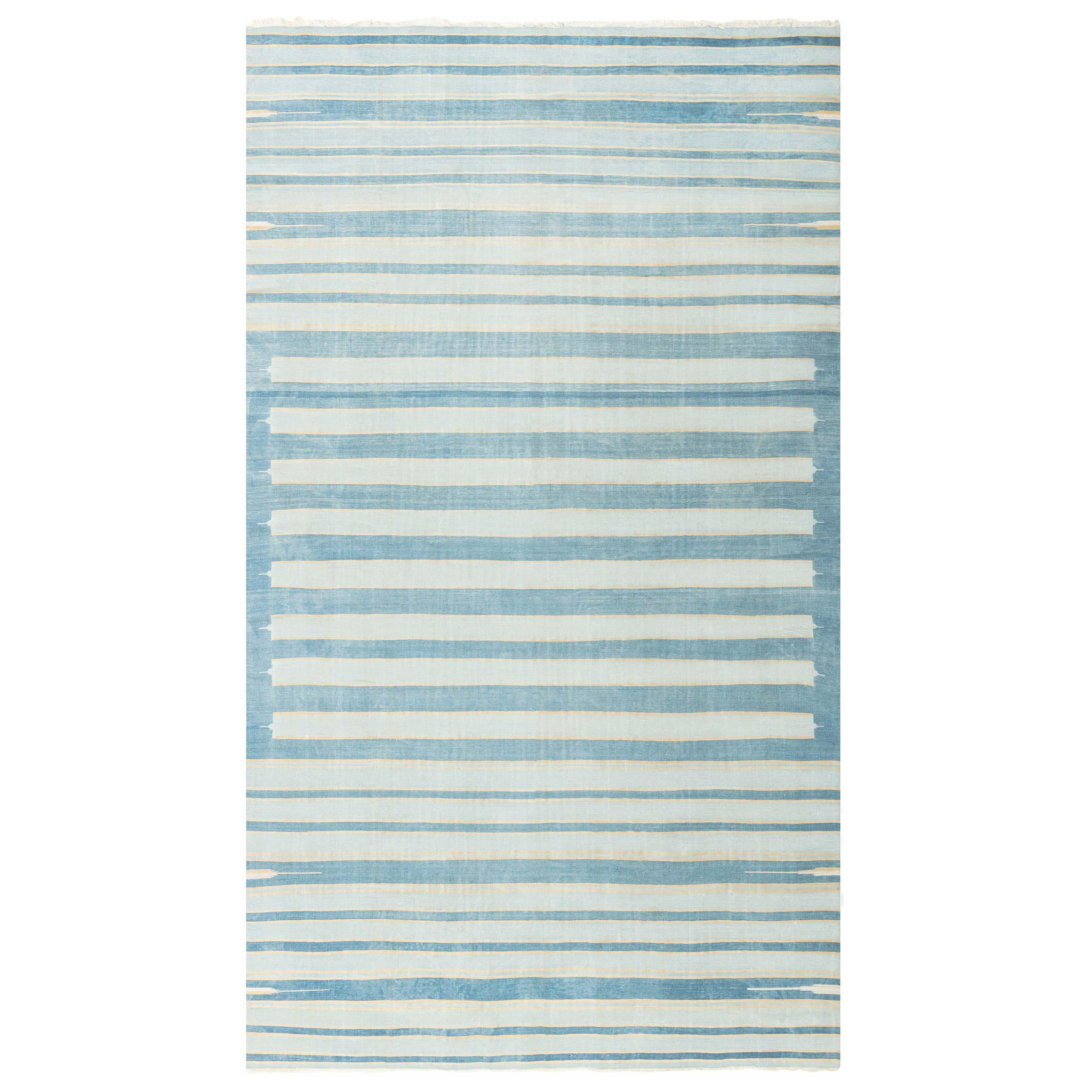 Doris Leslie Blauer indischer Dhurrie-Teppich im Vintage-Stil