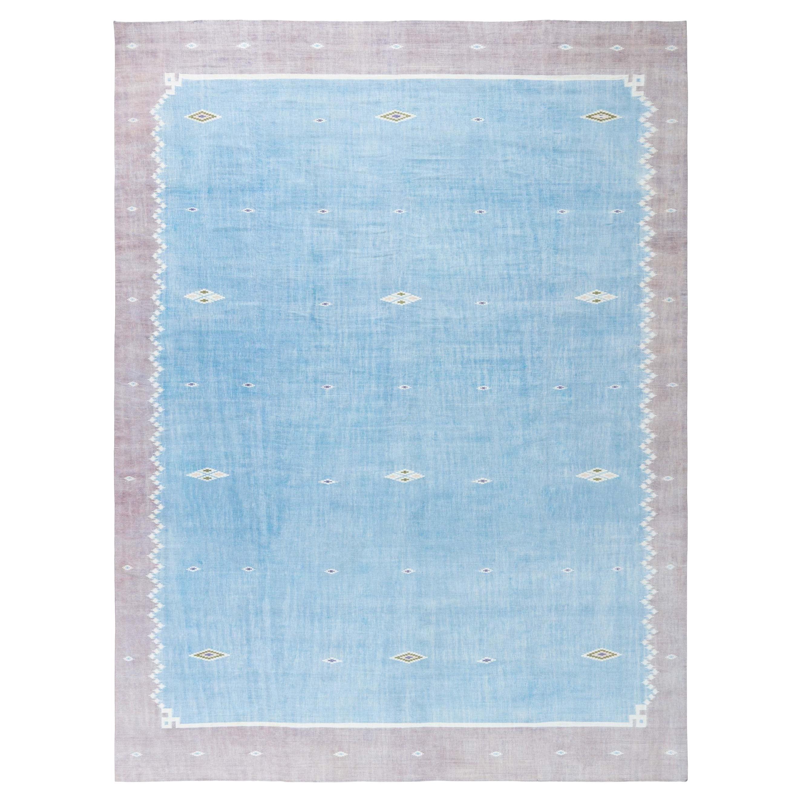 Doris Leslie Blauer indischer Dhurrie-Teppich im Vintage-Stil