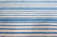 Alfombra vintage india «Dhurrie» de Doris Leslie Blau, de algodón, tejida a mano con rayas azules