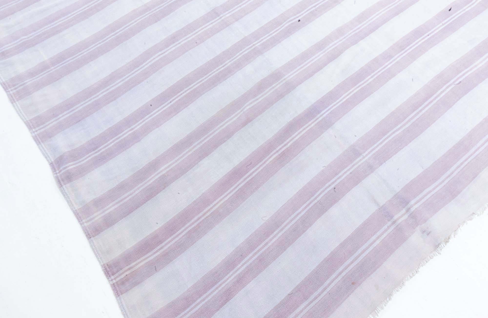 Mid-Century Modern Doris Leslie Blau Vintage Indian Dhurrie Striped Beige Purple Rug For Sale