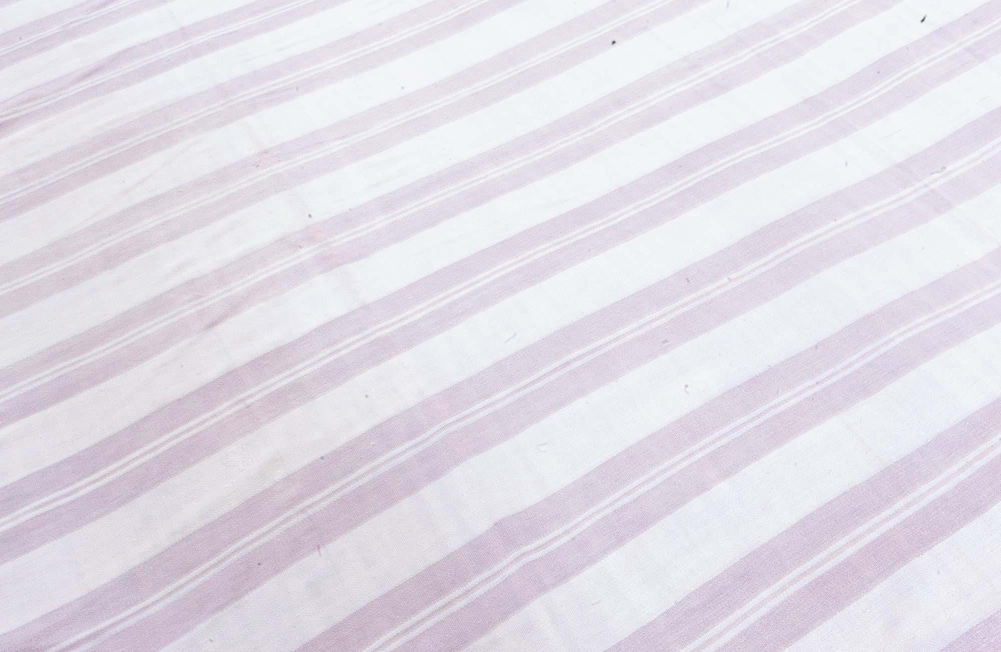 Hand-Woven Doris Leslie Blau Vintage Indian Dhurrie Striped Beige Purple Rug For Sale